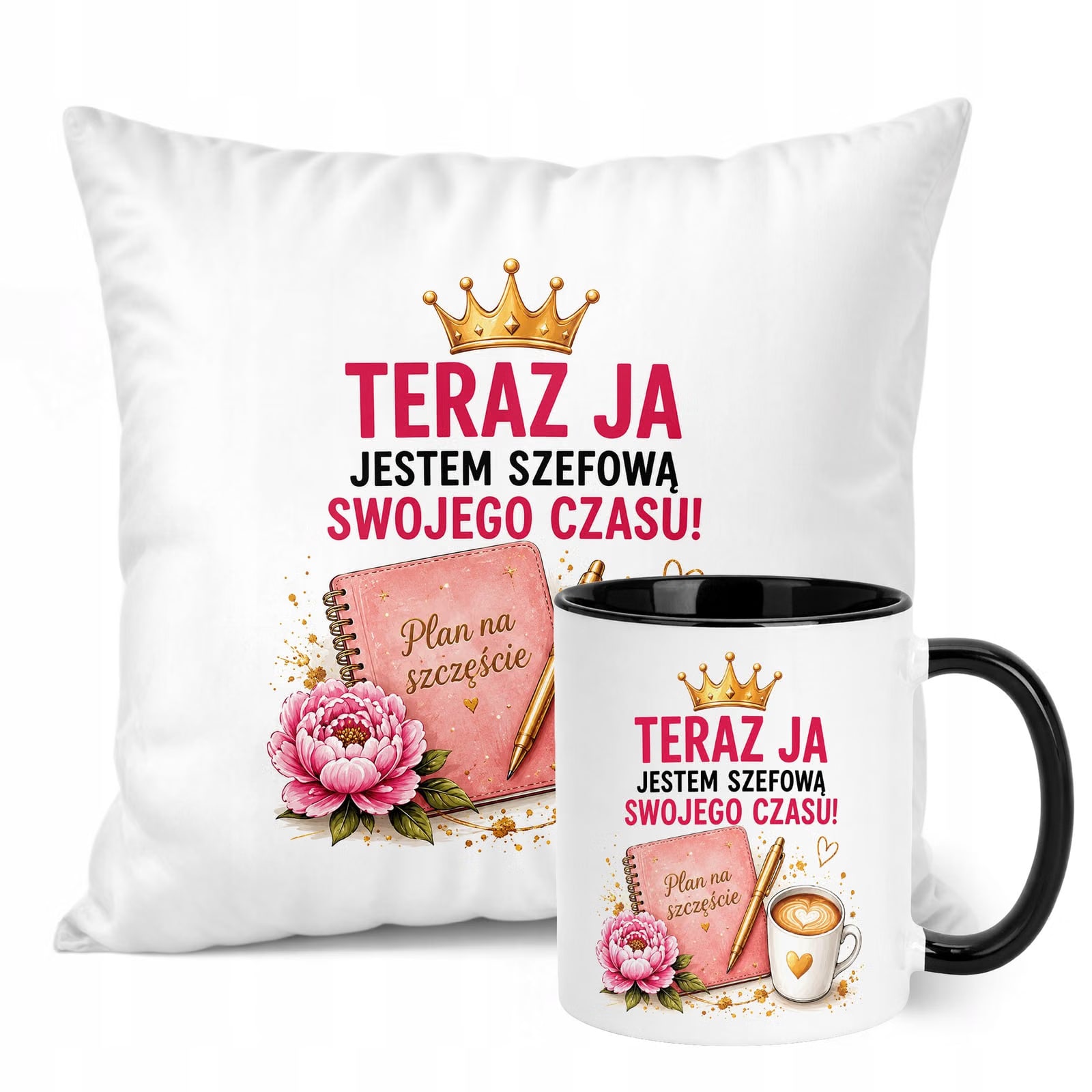 Zestaw Kubek Czarny Poduszka Z Nadrukiem Emerytura Dla Emerytki Prezent