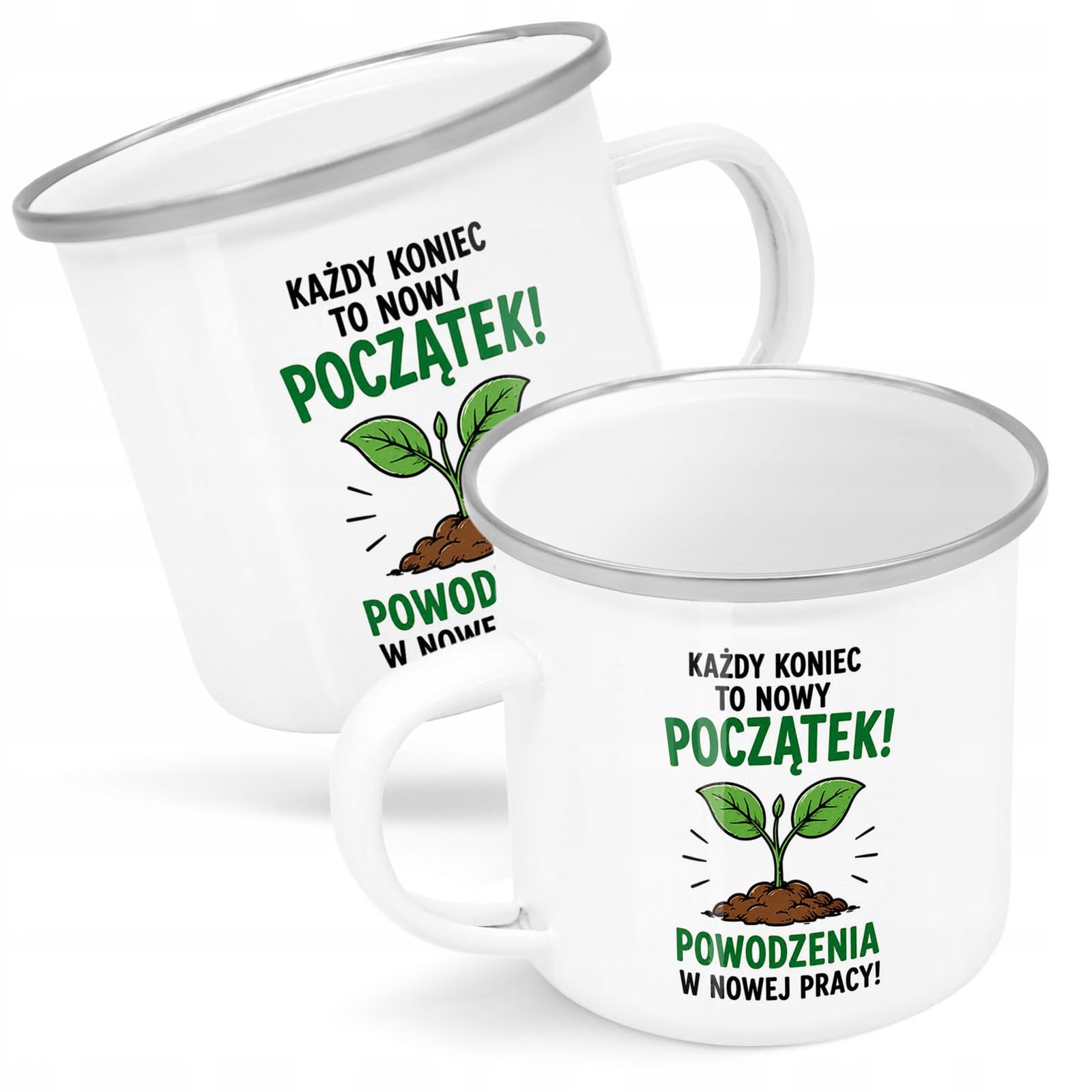 Kubek Emaliowany Odejście z Pracy z Nadrukiem Biały Metalowy Prezent