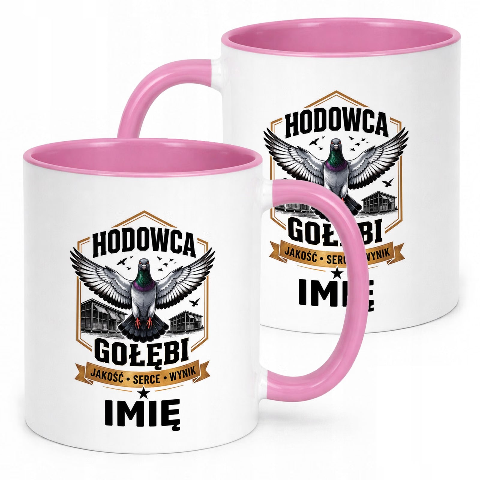 Różowy Kubek Personalizowany z nadrukiem Dla Gołębiarza Upominek Prezent