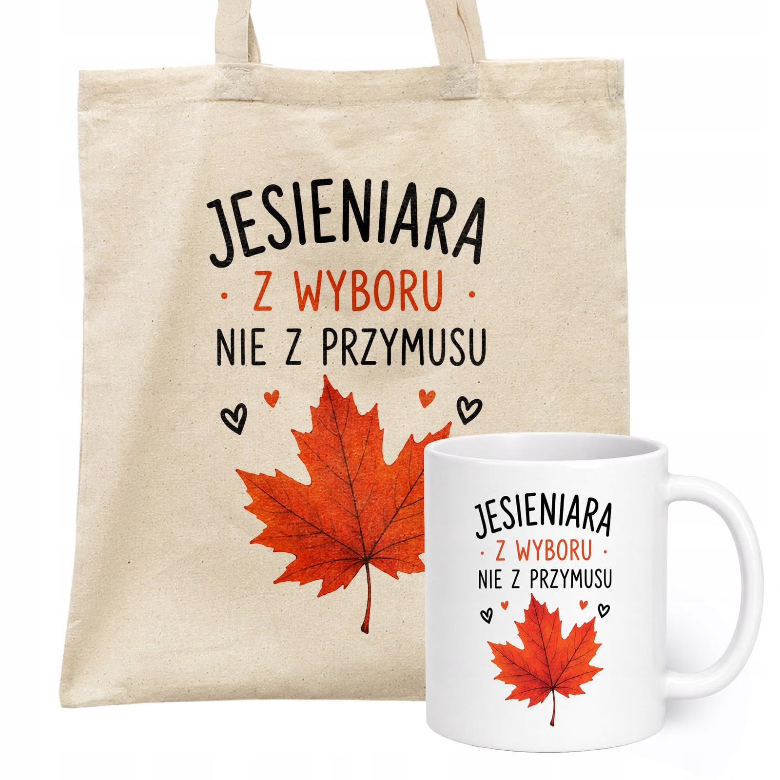 Zestaw Kubek Biały Torba Shopper Ecru Z Nadrukiem Jesień Jesienny Prezent