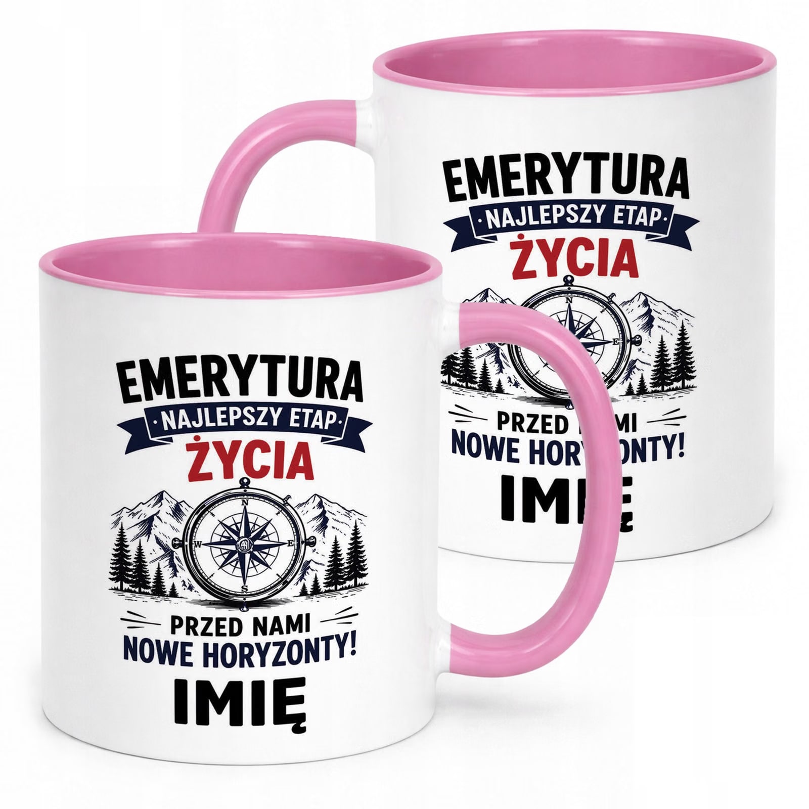 Kubek Różowy Personalizowany z Nadrukiem Emerytura Dla Emeryta Prezent