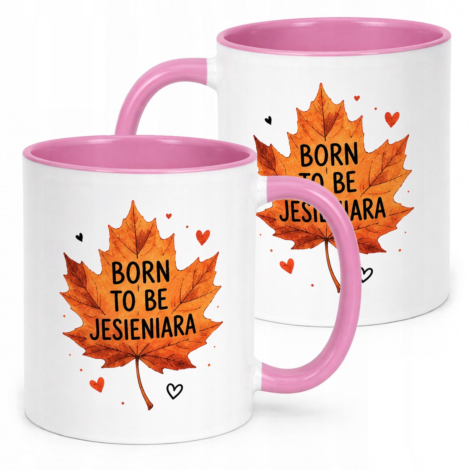 Różowy Kubek z nadrukiem Jesienny Jesień Born to be Jesieniara Prezent