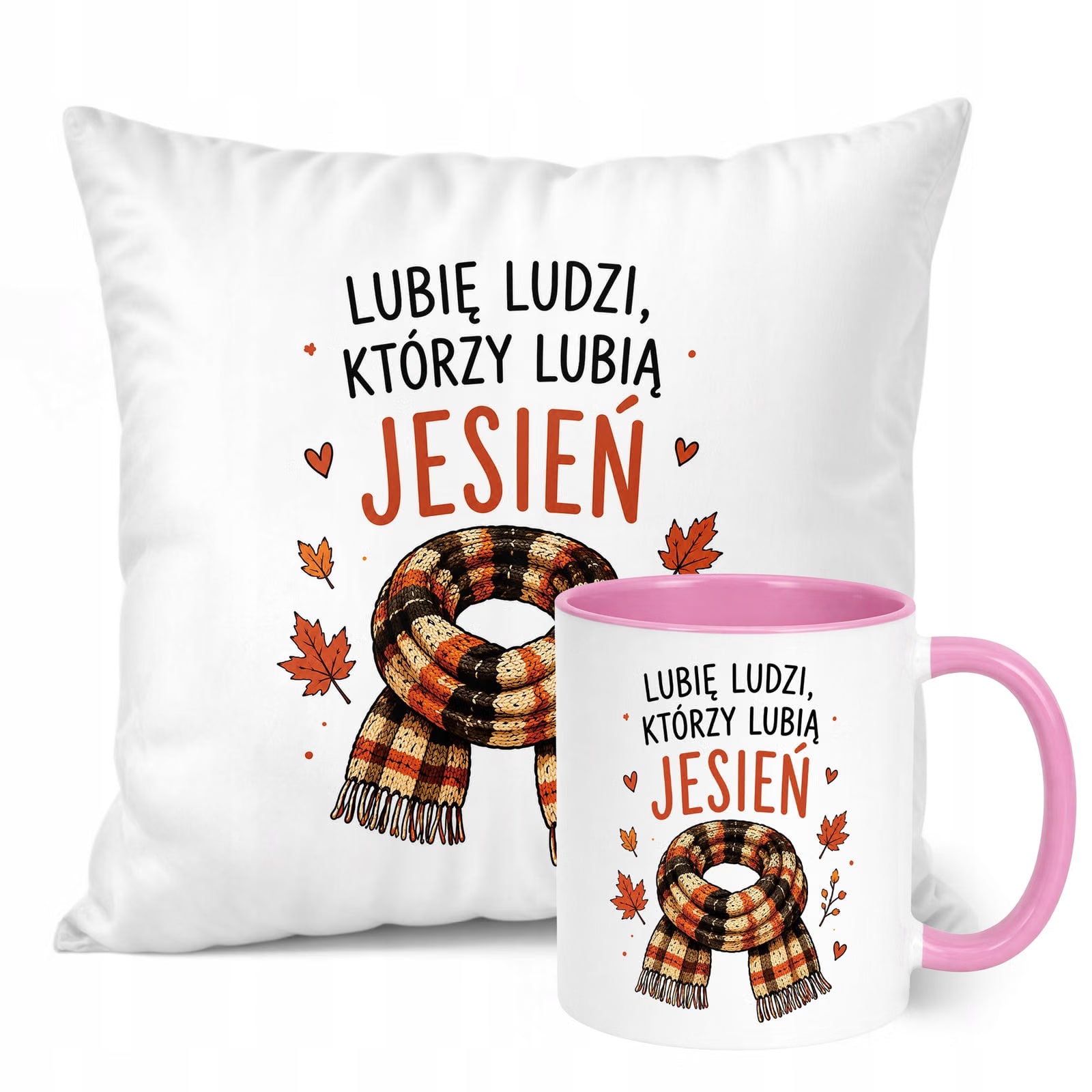 Zestaw Kubek Różowy Poduszka Jesień Jesienny Z Nadrukiem Prezent