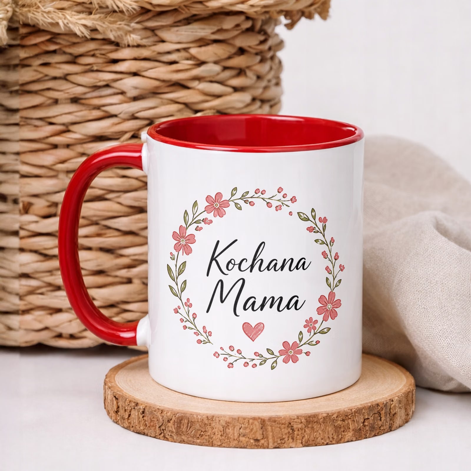 Kubek czerwony prezent dla mamy na Dzień Matki uroczy upominek dla mamy