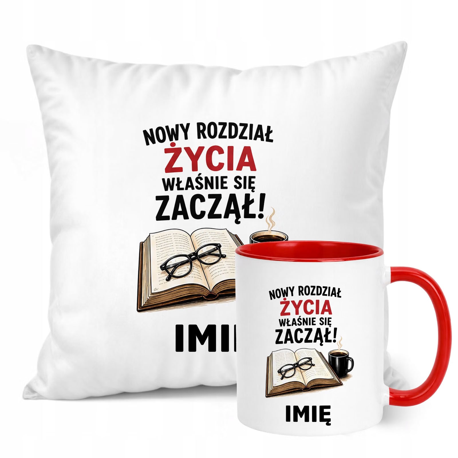 Zestaw Personalizowany Kubek Czerwony Poduszka Emerytura Upominek Prezent