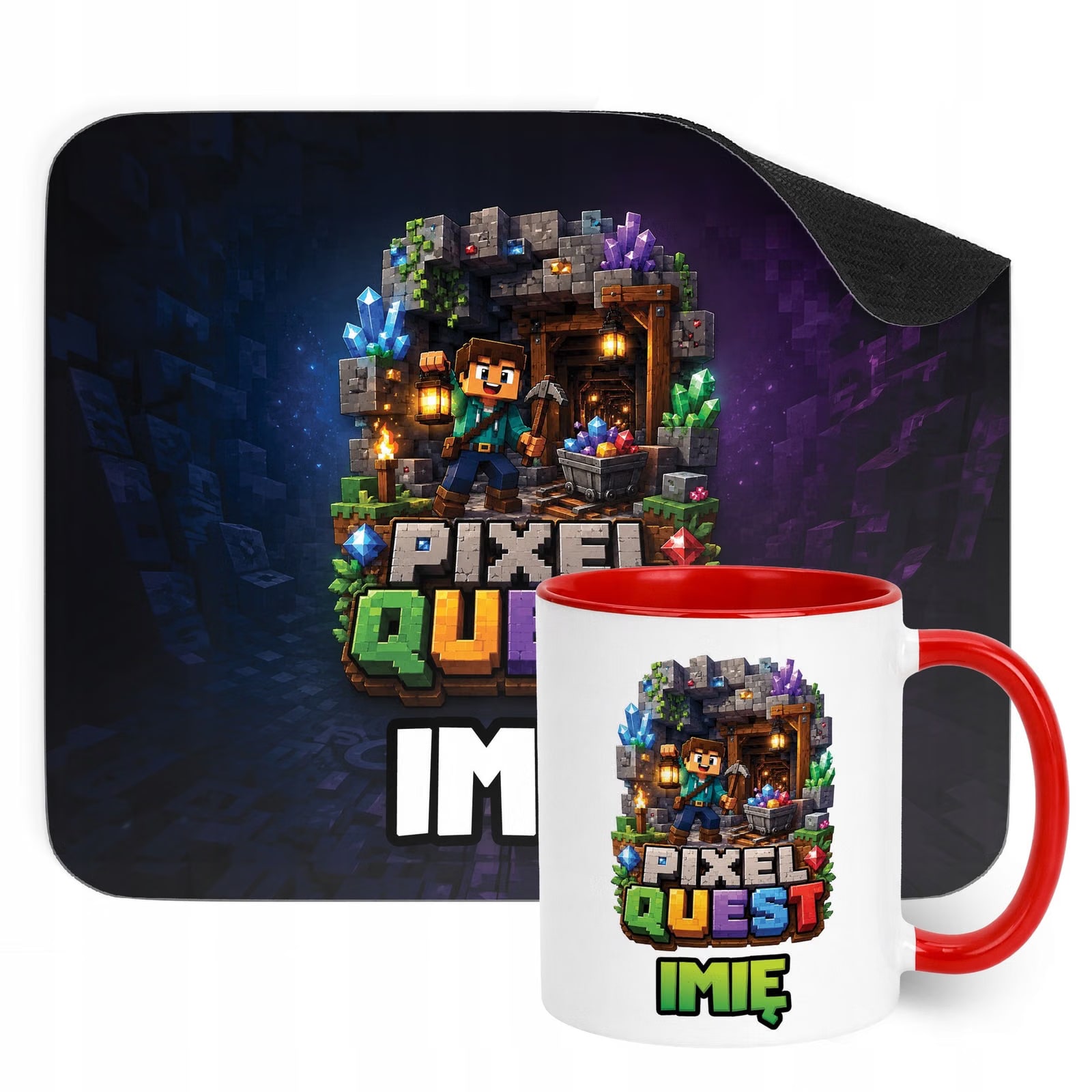 Zestaw personalizowany Kubek Czerwony Podkładka pod mysz gra Pixel Quest