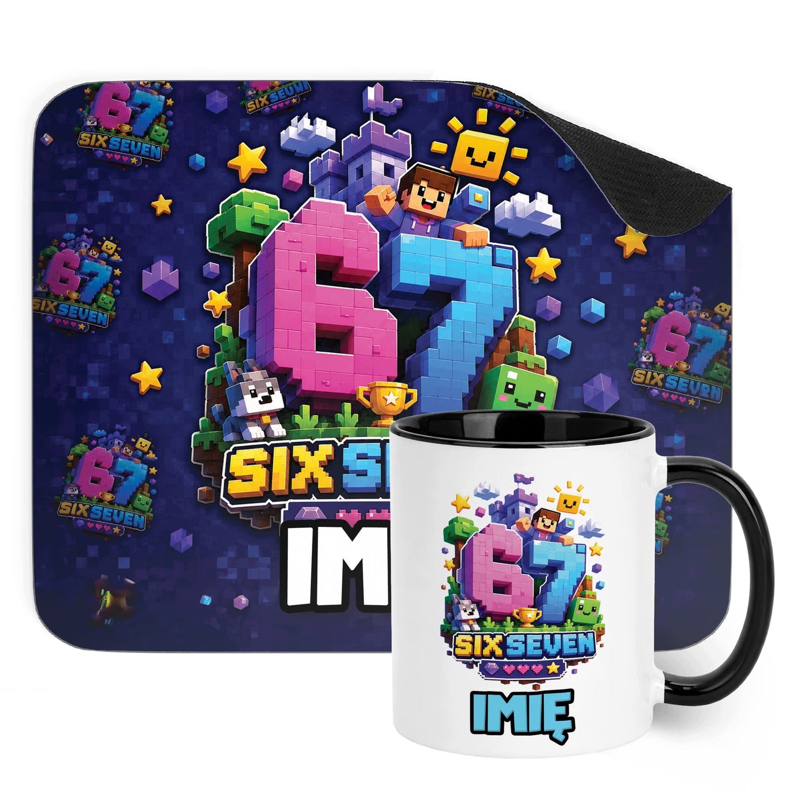 Zestaw personalizowany Kubek Czarny Podkładka pod mysz 67 Six Seven