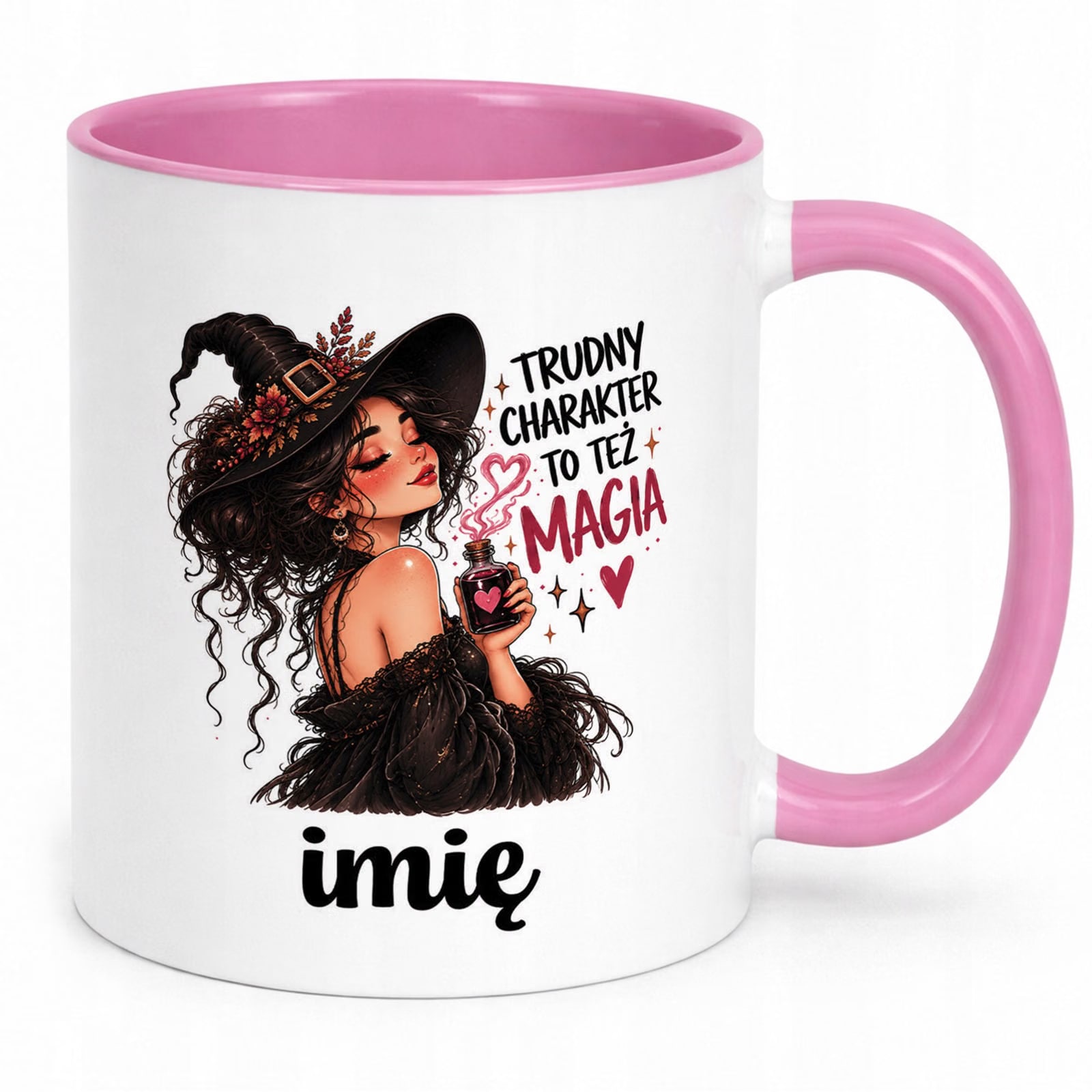 Kubek Różowy Personalizowany z Nadrukiem Dla Kobiet Czarownica Wiedźma