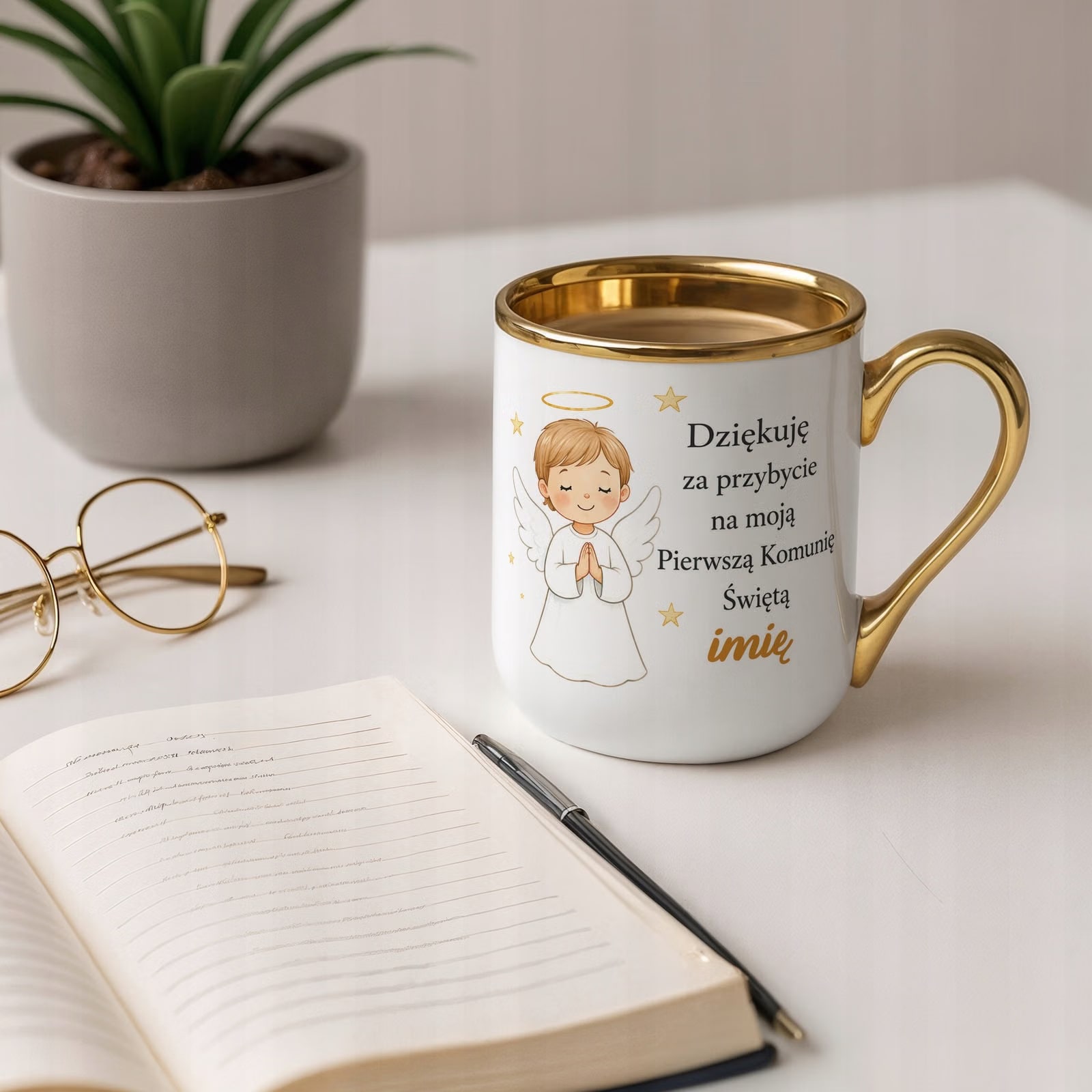Kubek złoty z imieniem dziecka Komunia Święta dla gości personalizowany