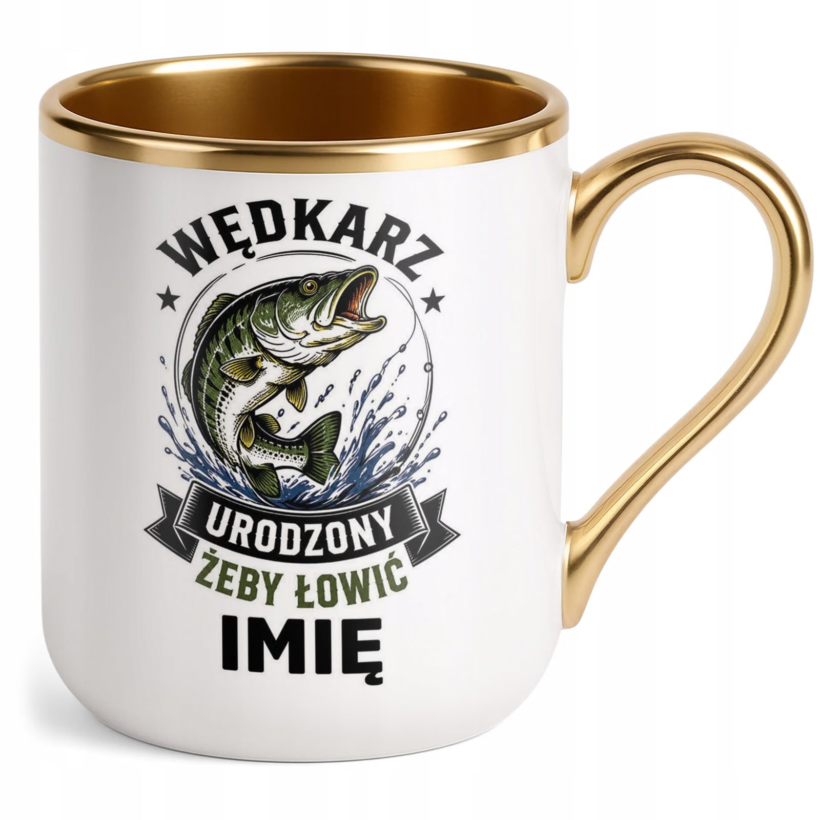 Kubek Personalizowany z nadrukiem Premium Złoty Dla Wędkarza Prezent