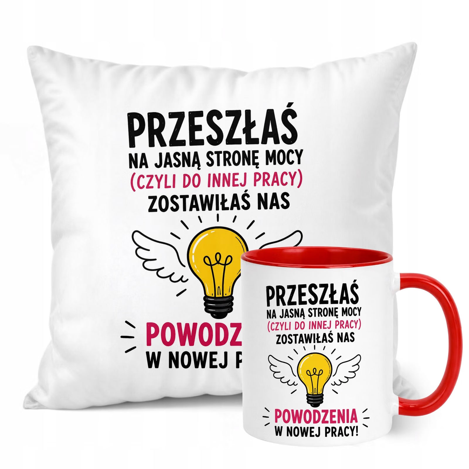 Zestaw Kubek Czerwony Poduszka Z Nadrukiem Odejście z Pracy Prezent