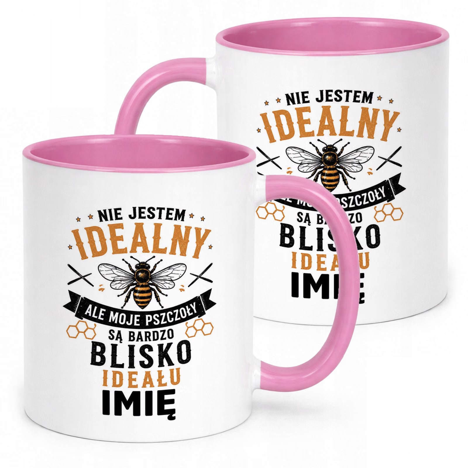 Różowy Kubek Personalizowany z nadrukiem Dla Pszczelarza Upominek Prezent