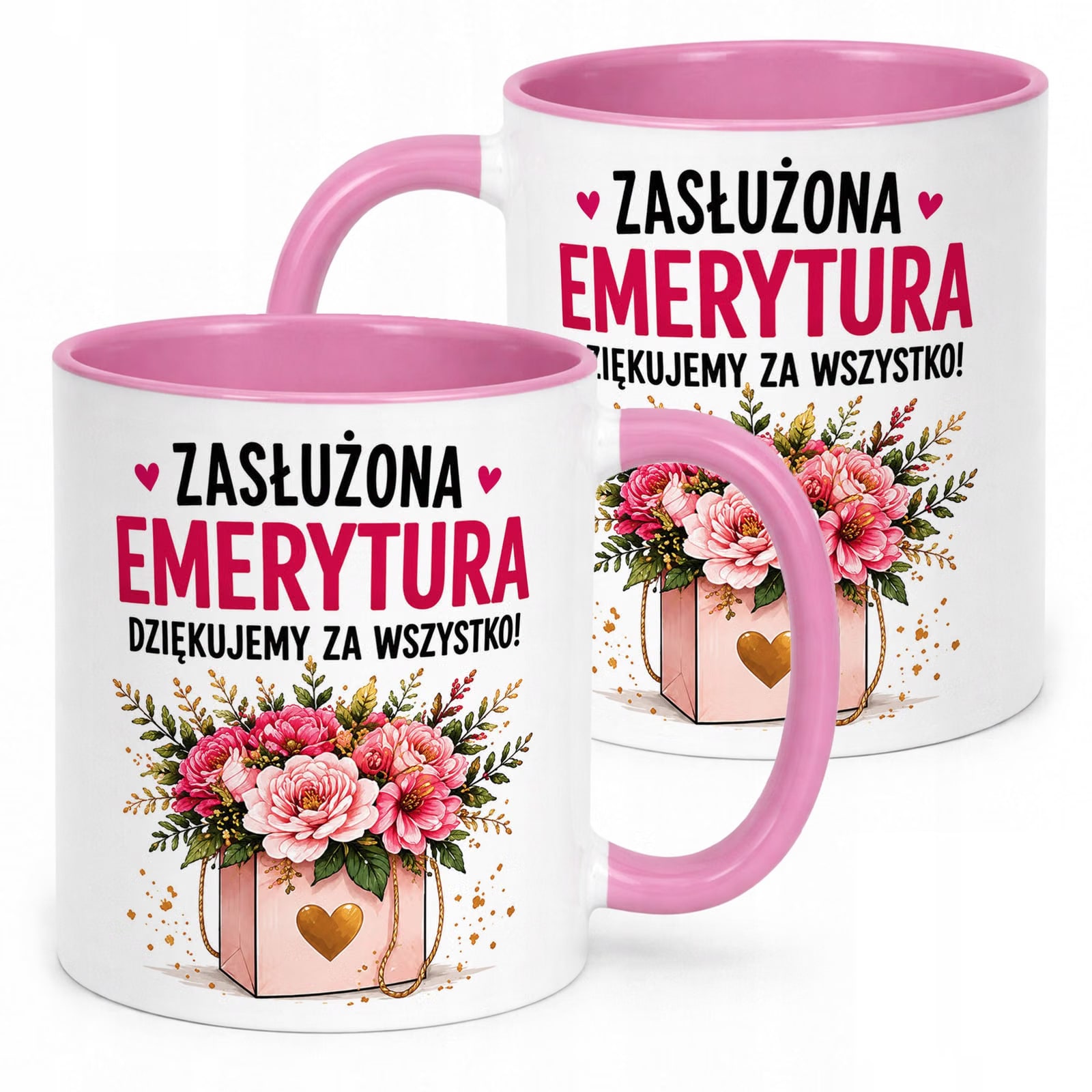 Kubek Różowy z nadrukiem Emerytura Dla Emerytki Upominek Prezent