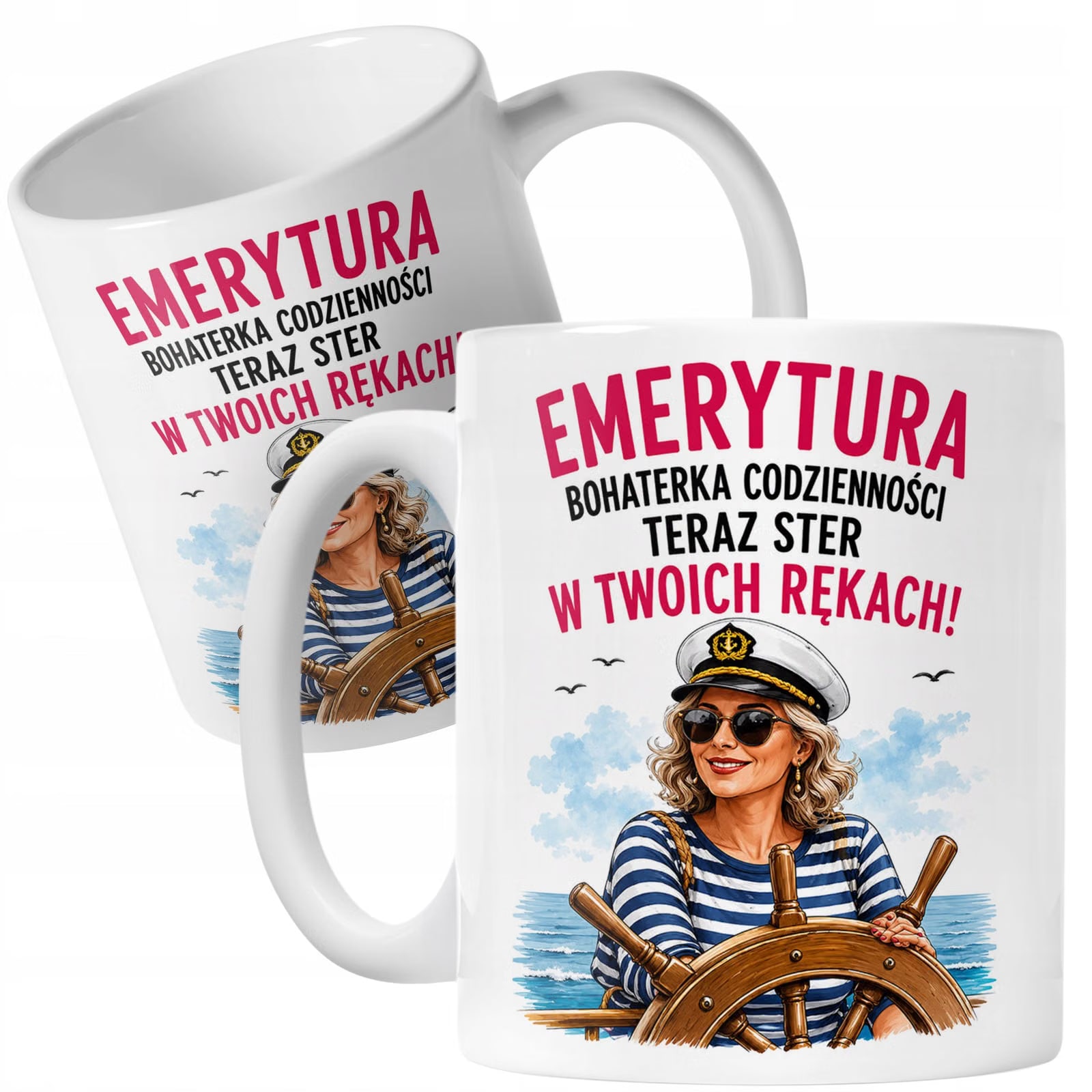 Biały Kubek z nadrukiem Emerytura Dla Emerytki Upominek Prezent