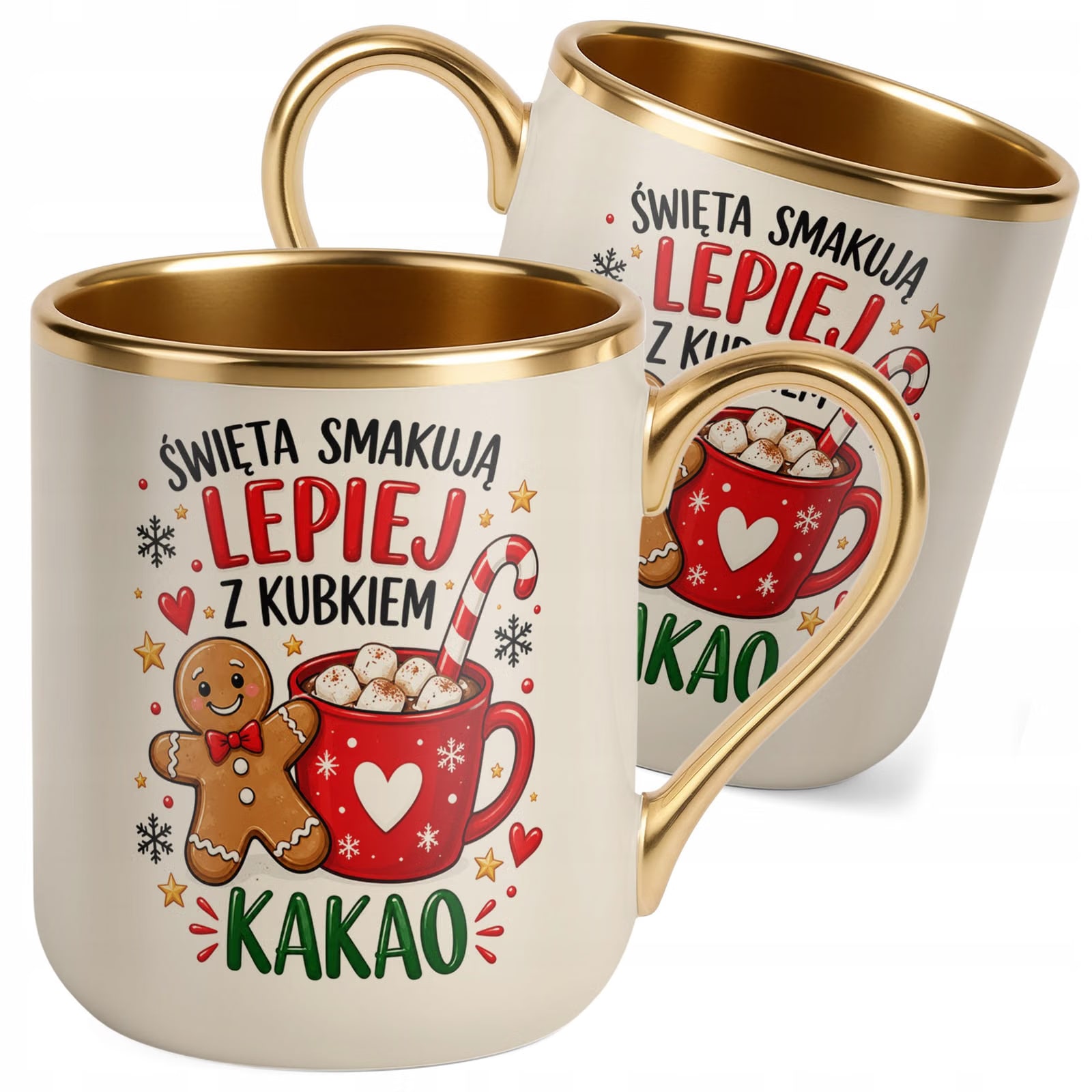 Kubek Premium Złoty Ecru Boże Narodzenie Mikołajki Święta Piernik Prezent
