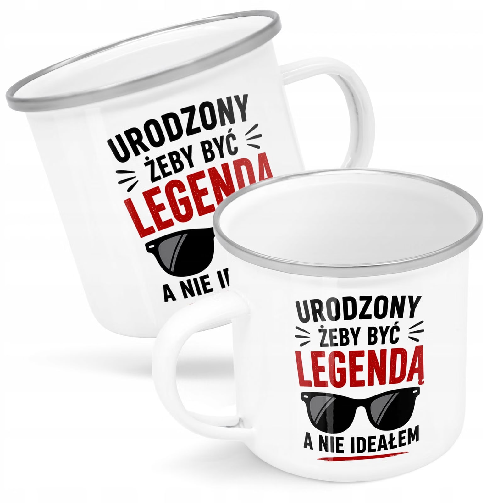 Kubek Emaliowany Dzień Chłopaka Mężczyzny z Nadrukiem Biały Metalowy