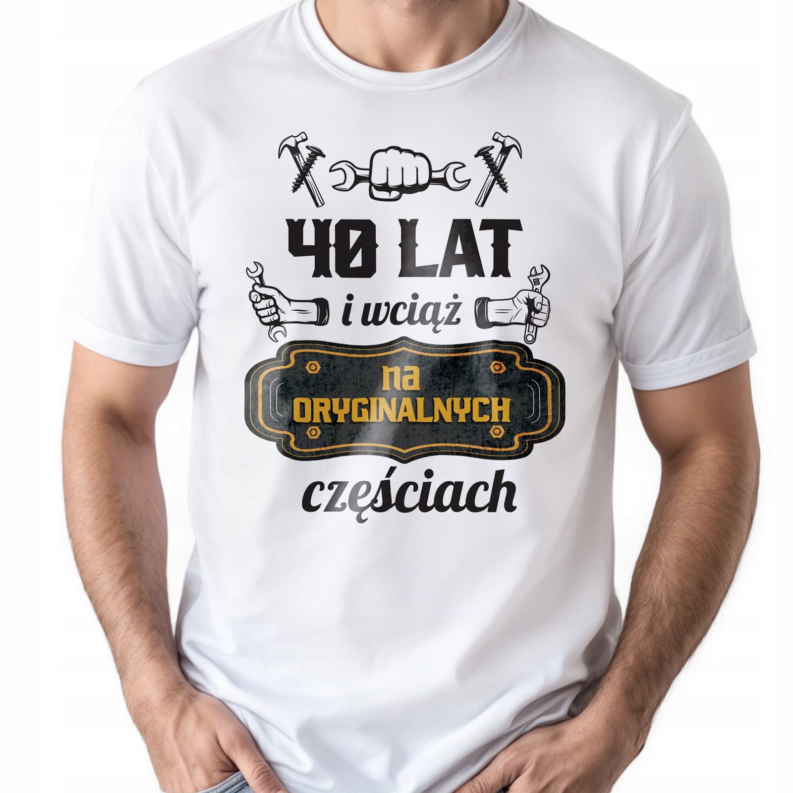 Koszulka biała męska 40 Urodziny Wciąż Na Oryginalnych Częściach r. 3XL