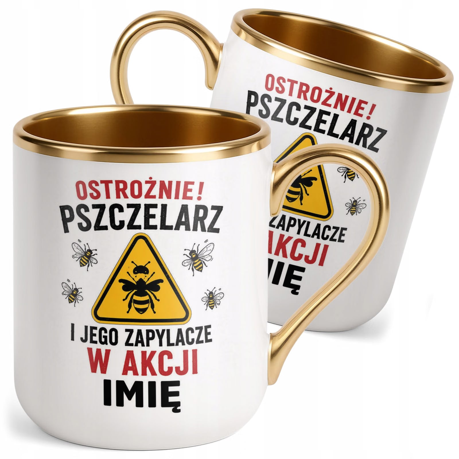 Kubek Personalizowany z nadrukiem Premium Złoty Dla Pszczelarza Prezent