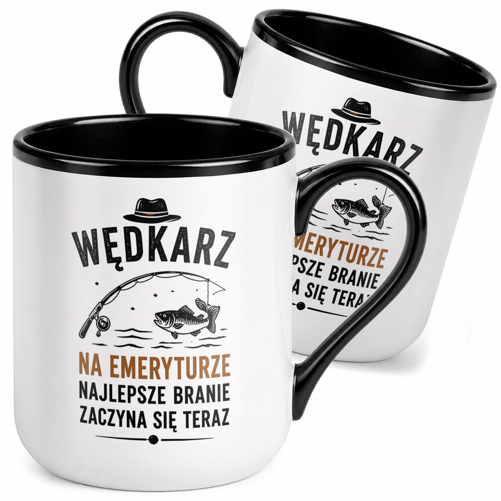 Kubek z nadrukiem Premium Czarny Emerytura Dla Emeryta Upominek Prezent