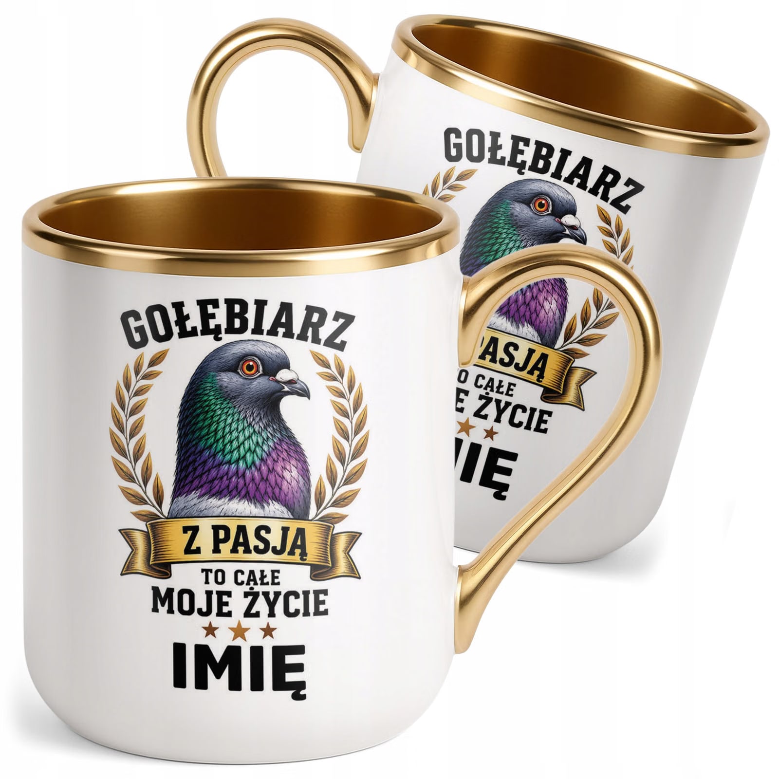Kubek Personalizowany z nadrukiem Premium Złoty Dla Gołębiarza Prezent