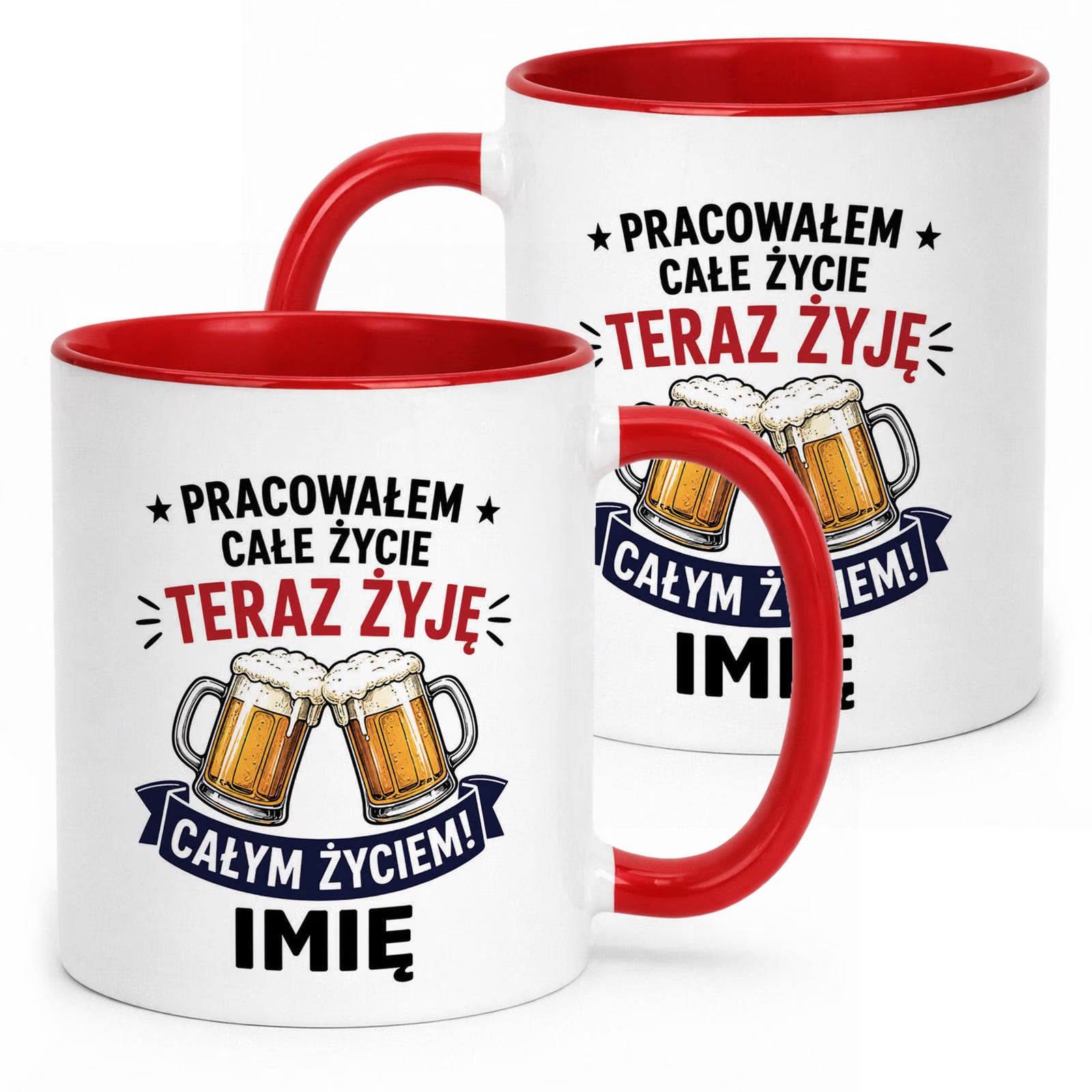 Kubek Czerwony Personalizowany z Nadrukiem Emerytura Dla Emeryta Prezent