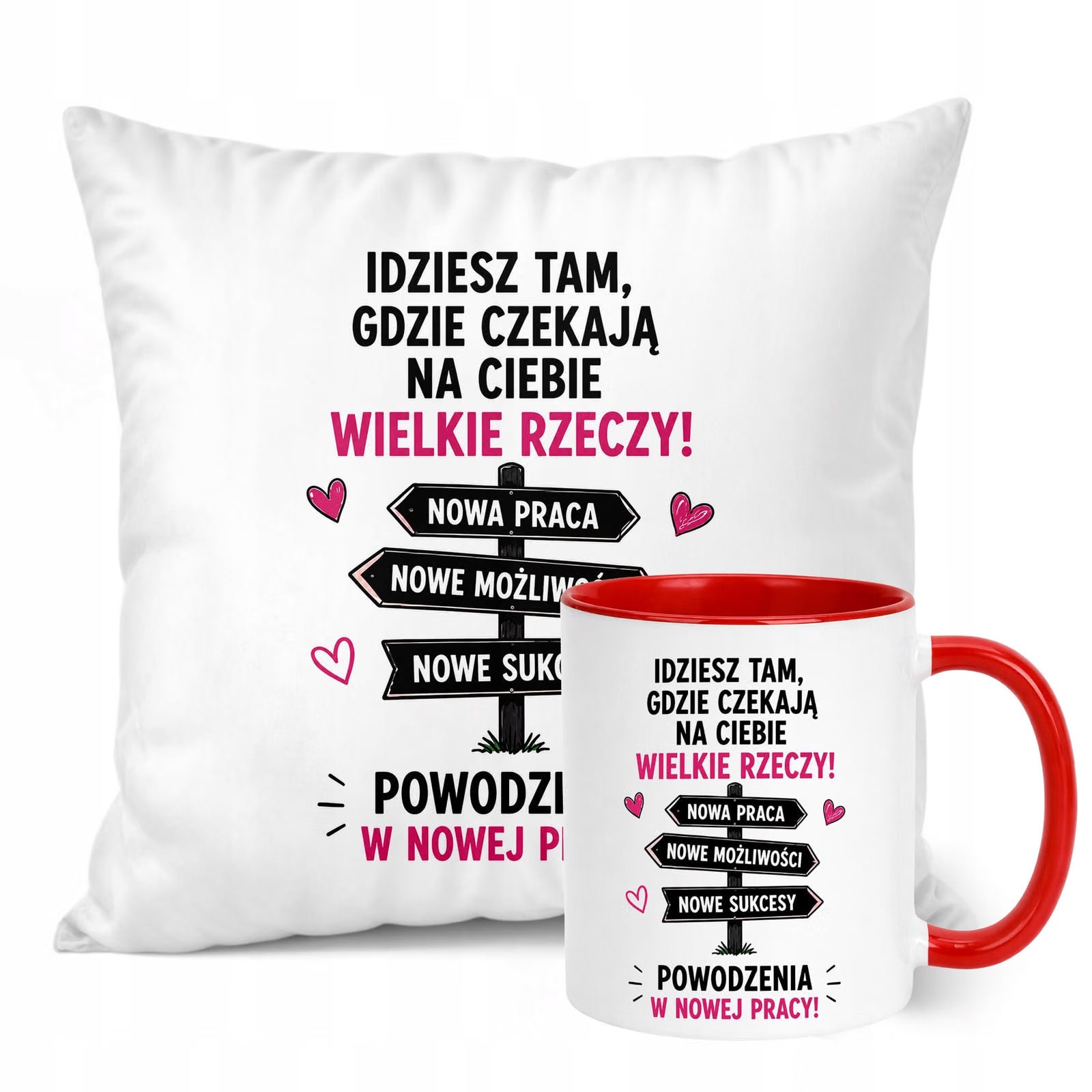 Zestaw Kubek Czerwony Poduszka Z Nadrukiem Odejście z Pracy Prezent