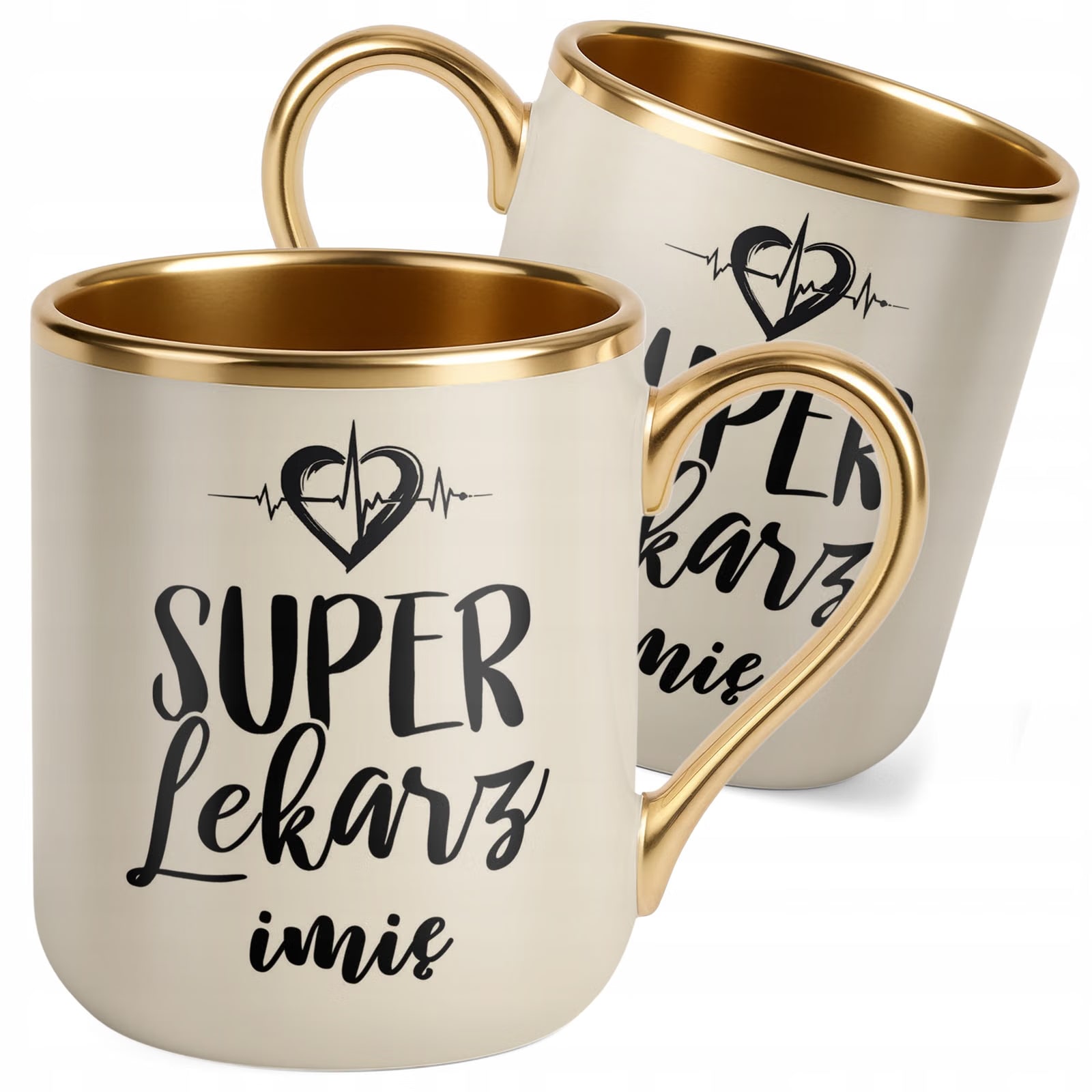 Kubek Premium Złoty Ecru Personalizowany Super Lekarz