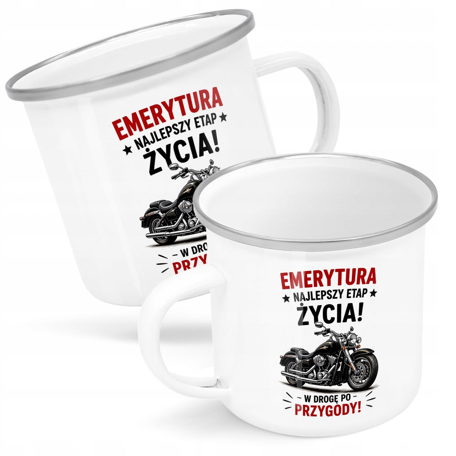 Kubek Emaliowany Emerytura Dla Emeryta z Nadrukiem Biały Metalowy Prezent