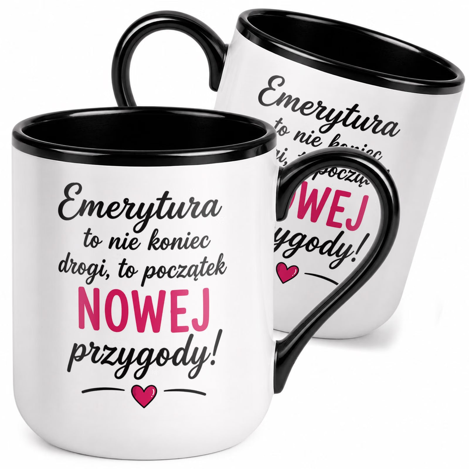 Kubek z nadrukiem Premium Czarny Emerytura Dla Emerytki Upominek Prezent