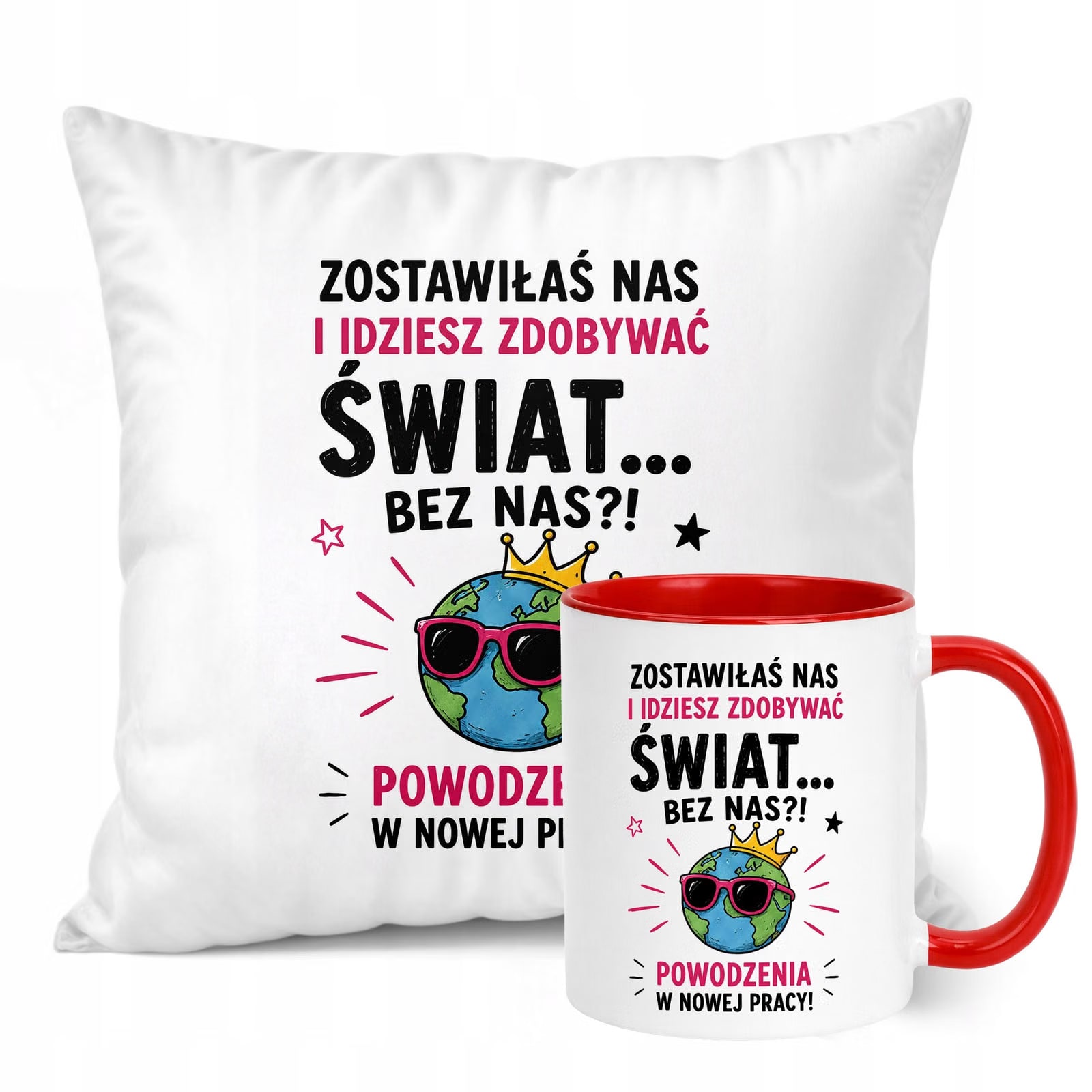 Zestaw Kubek Czerwony Poduszka Z Nadrukiem Odejście z Pracy Prezent