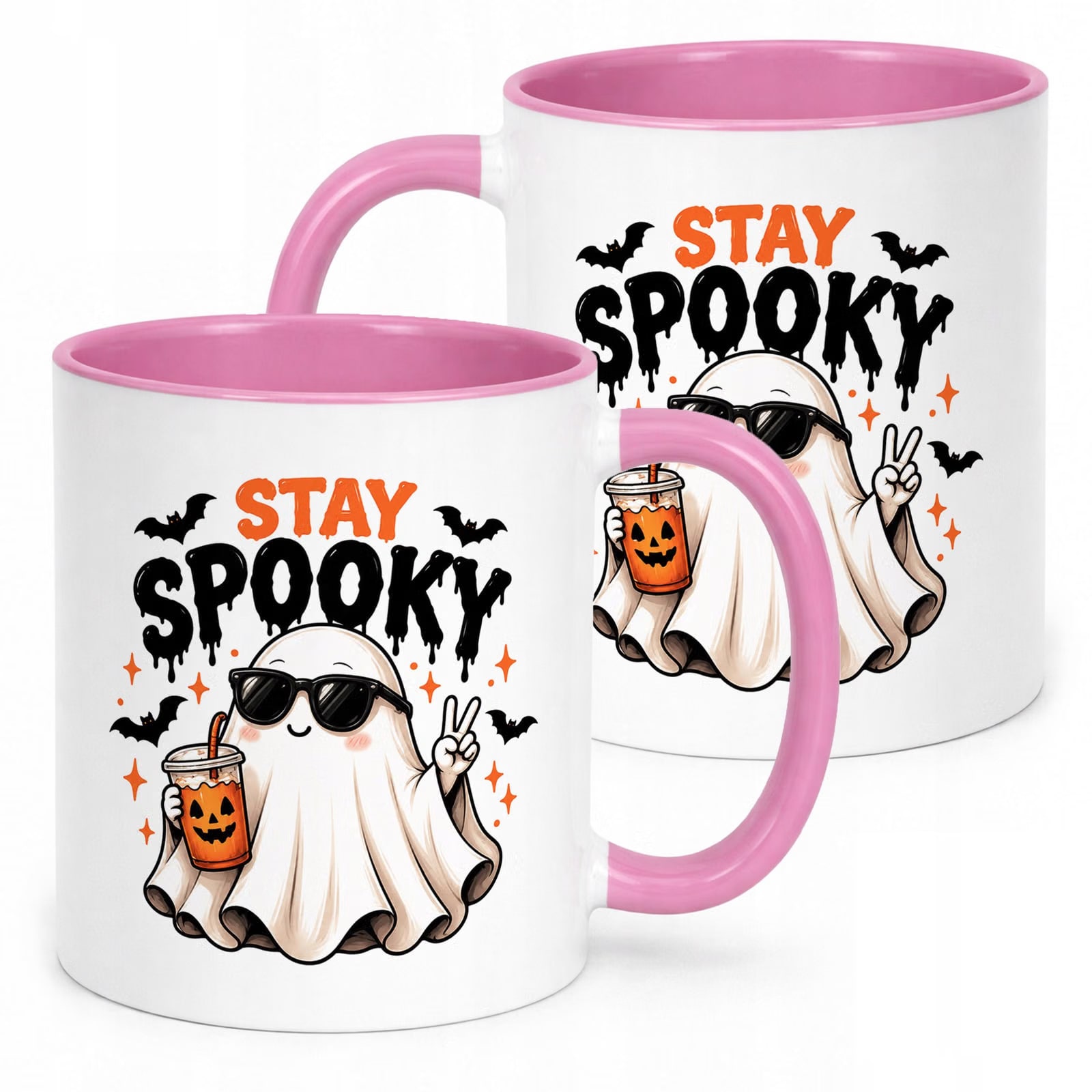 Kubek Różowy z Nadrukiem Halloween Jesień Stay Spooky Prezent Upominek