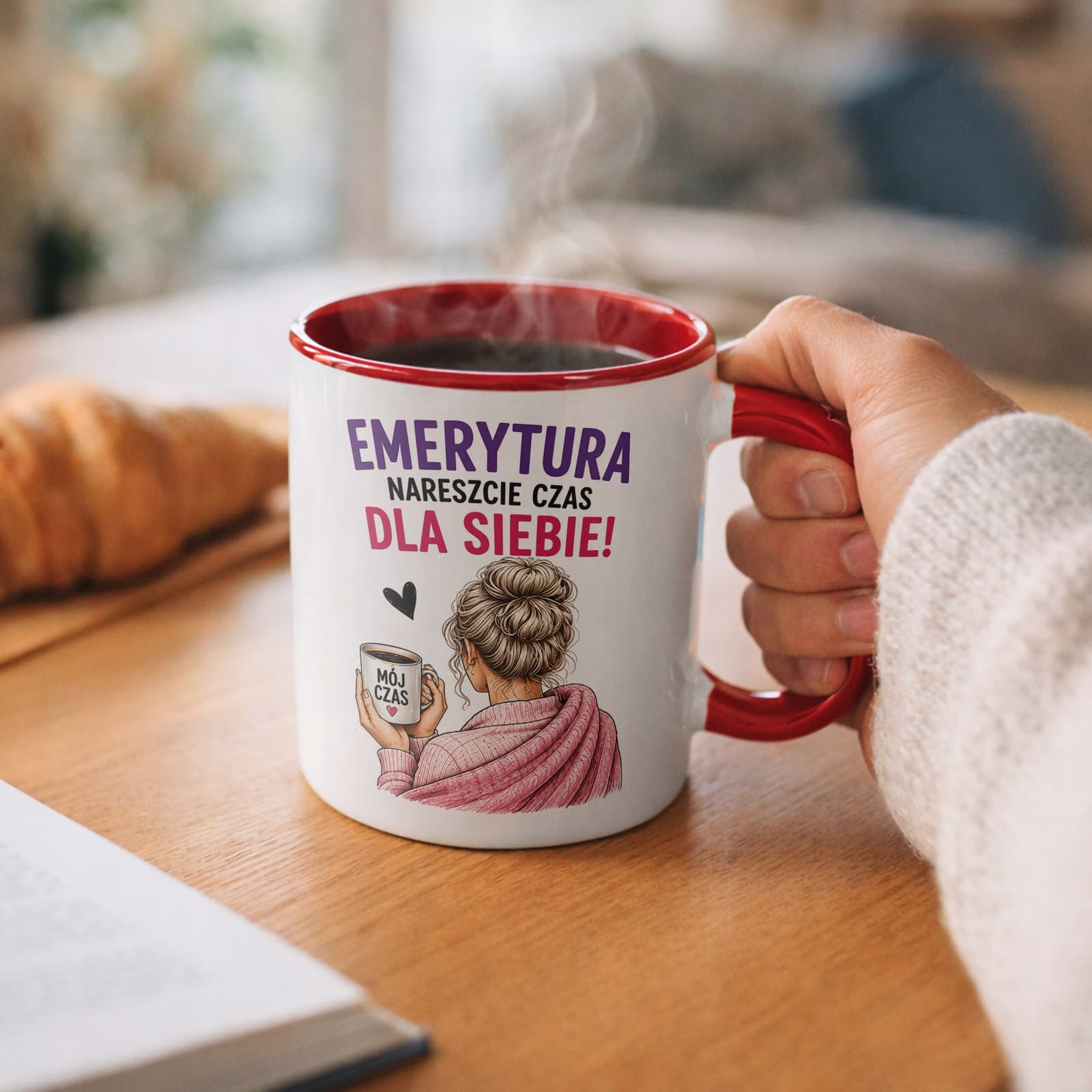 Kubek Czerwony z nadrukiem Emerytura Dla Emerytki Upominek Prezent
