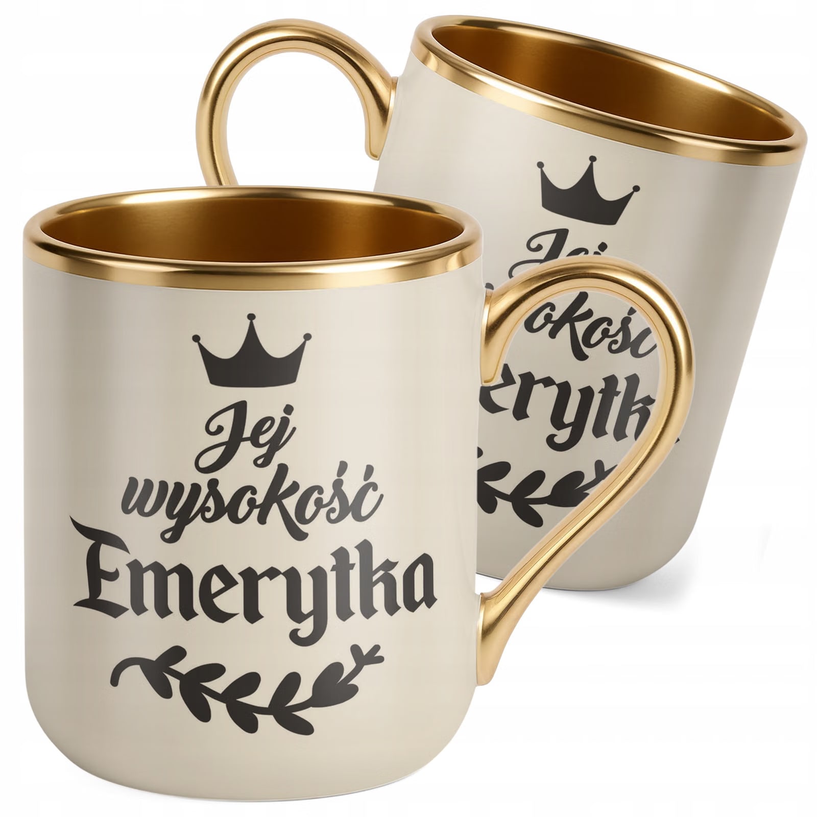 Kubek Premium Złoty Ecru Z okazji Emerytury Dla Emerytki Prezent