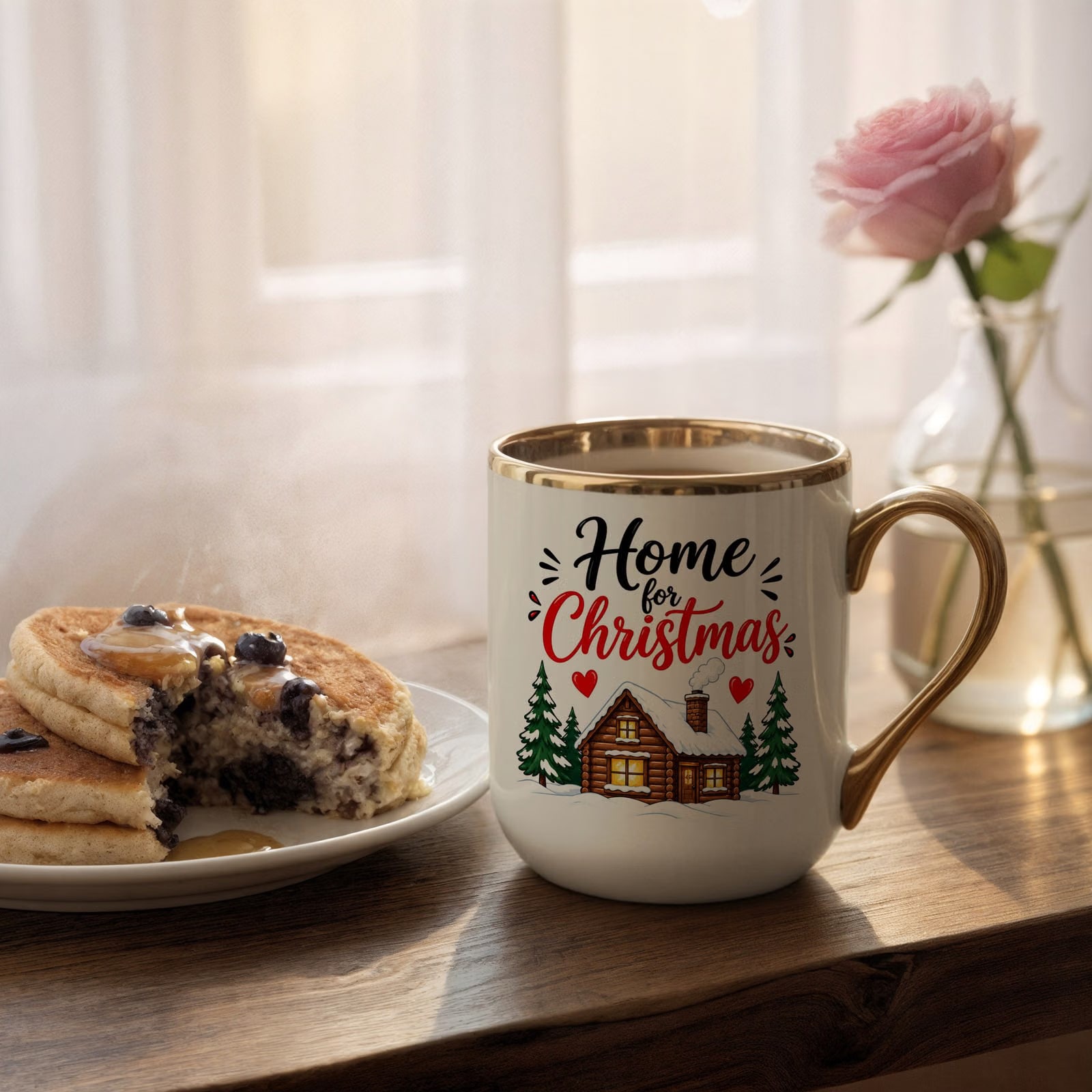 Kubek Premium Złoty Ecru Boże Narodzenie Mikołajki Home For Christmas