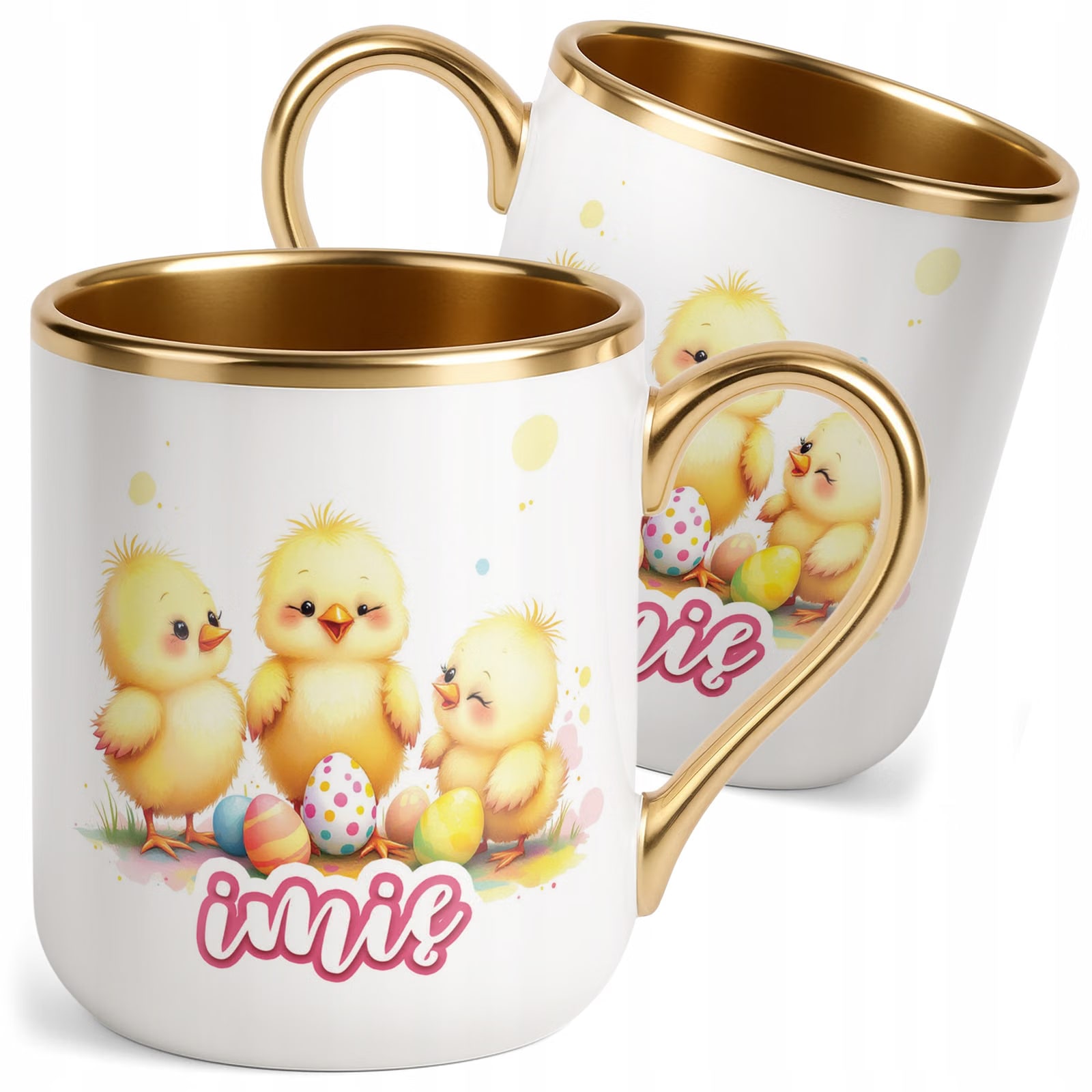 Kubek Premium Złoty Personalizowany Wielkanoc Kurczaki Pisanki