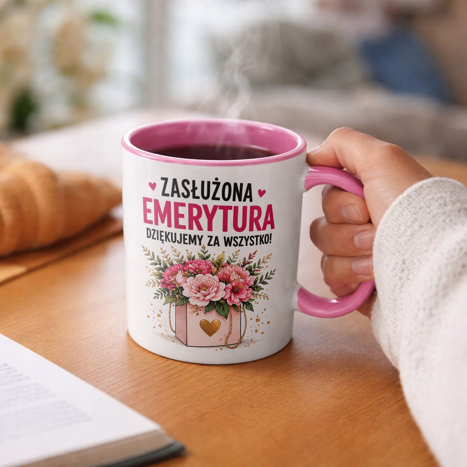 Kubek Różowy z nadrukiem Emerytura Dla Emerytki Upominek Prezent