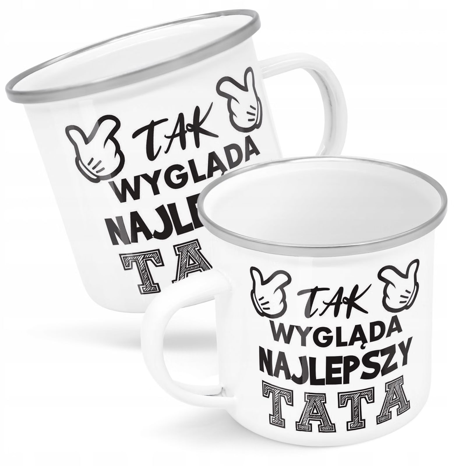 Kubek Emaliowany Dzień Ojca Dla Taty Prezent z Nadrukiem Biały Metalowy