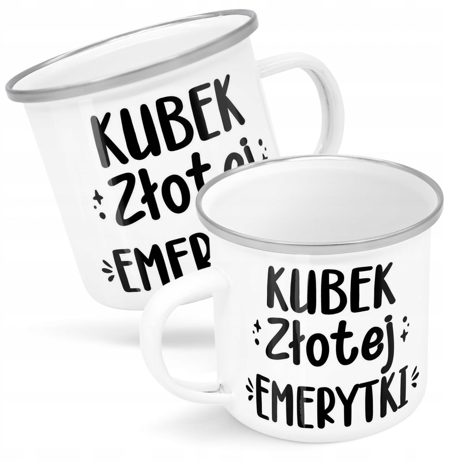 Kubek Emaliowany z okazji Emerytury Dla Emerytki z Nadrukiem Biały Metalowy