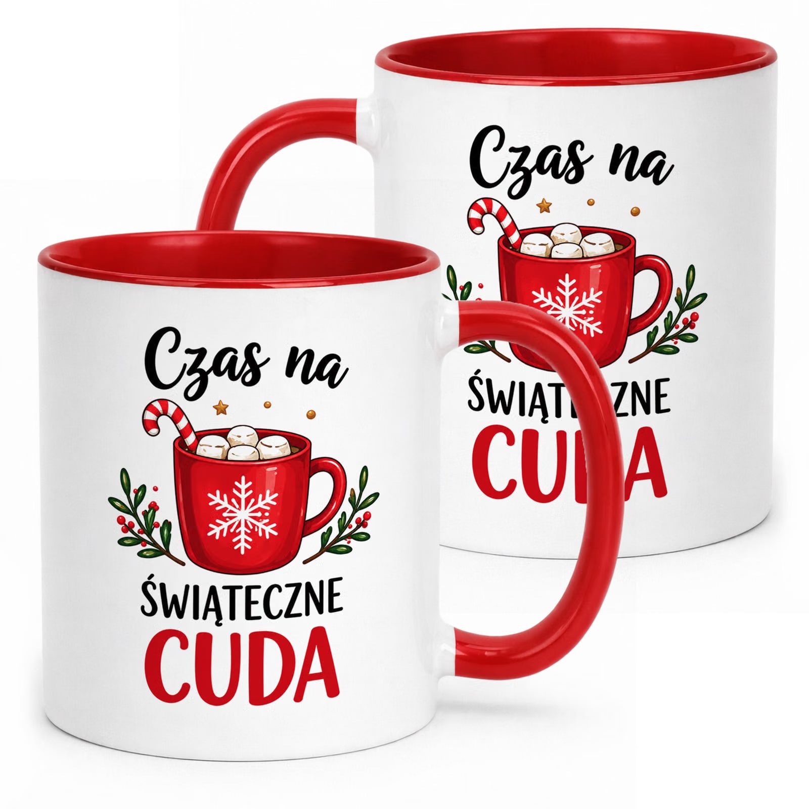 Kubek Czerwony z Nadrukiem Boże Narodzenie Mikołajki Święta Kakao Prezent