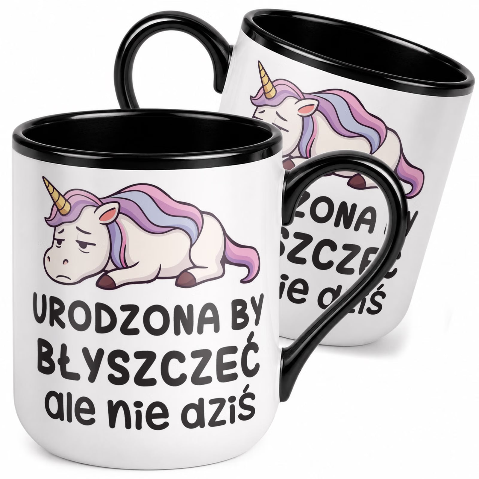 Kubek z nadrukiem Premium Czarny Urodzona By Błyszczeć Upominek Prezent