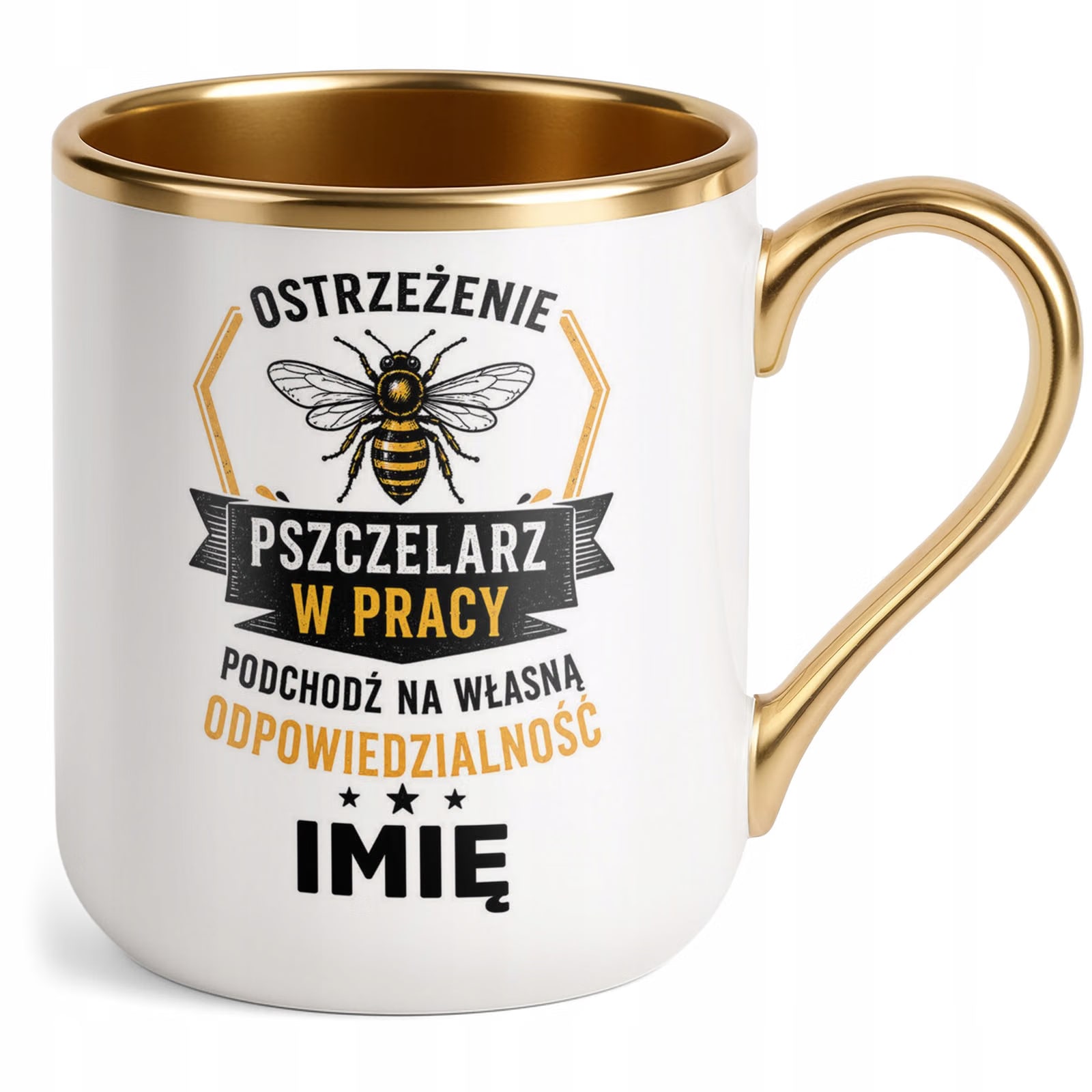 Kubek Personalizowany z nadrukiem Premium Złoty Dla Pszczelarza Prezent