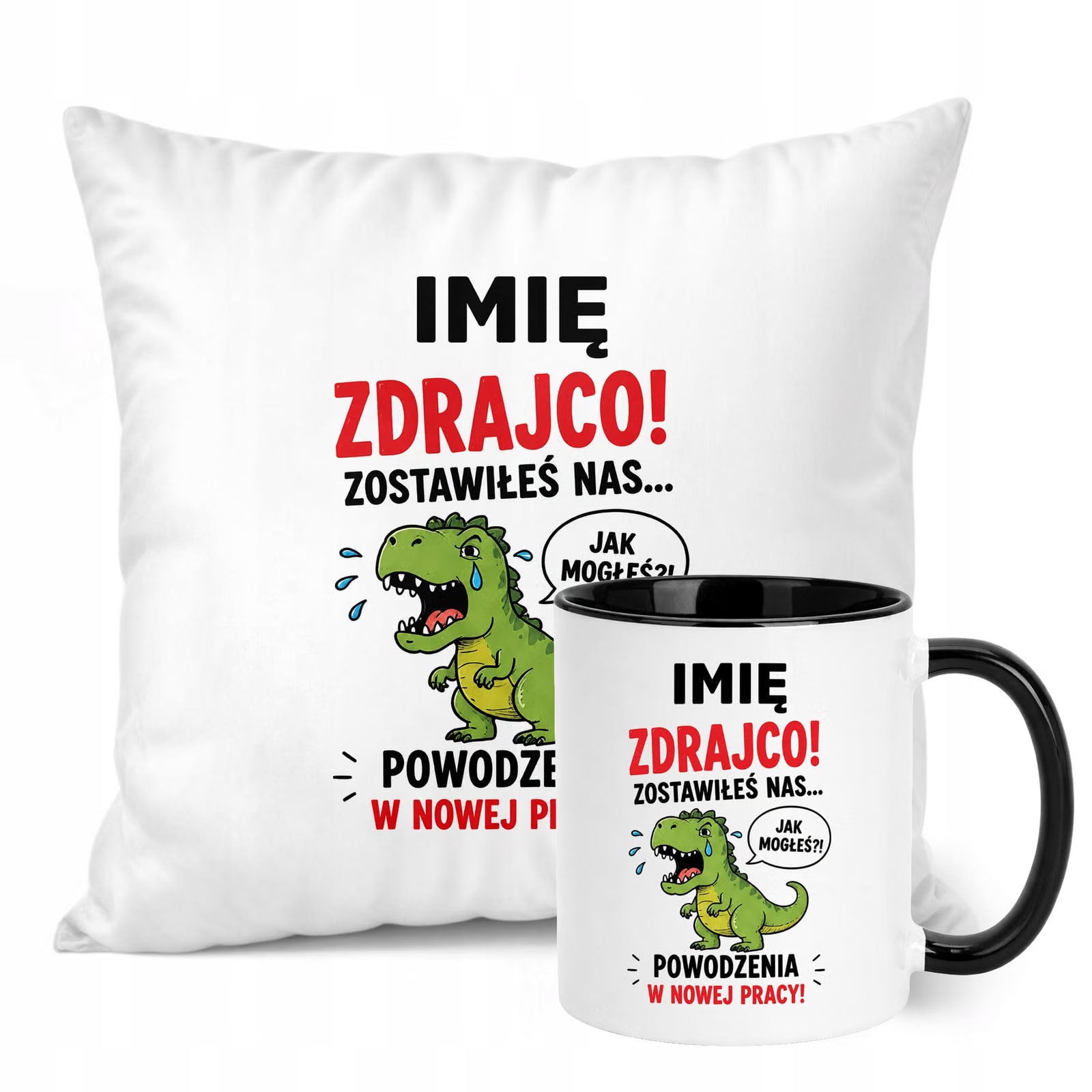Zestaw Personalizowany Kubek Czarny Poduszka Odejście z Pracy Prezent