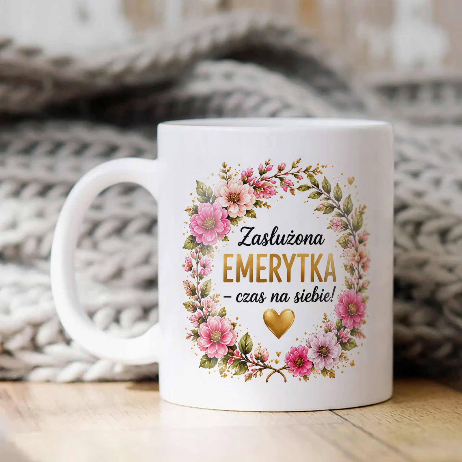 Biały Kubek z nadrukiem Emerytura Dla Emerytki Upominek Prezent