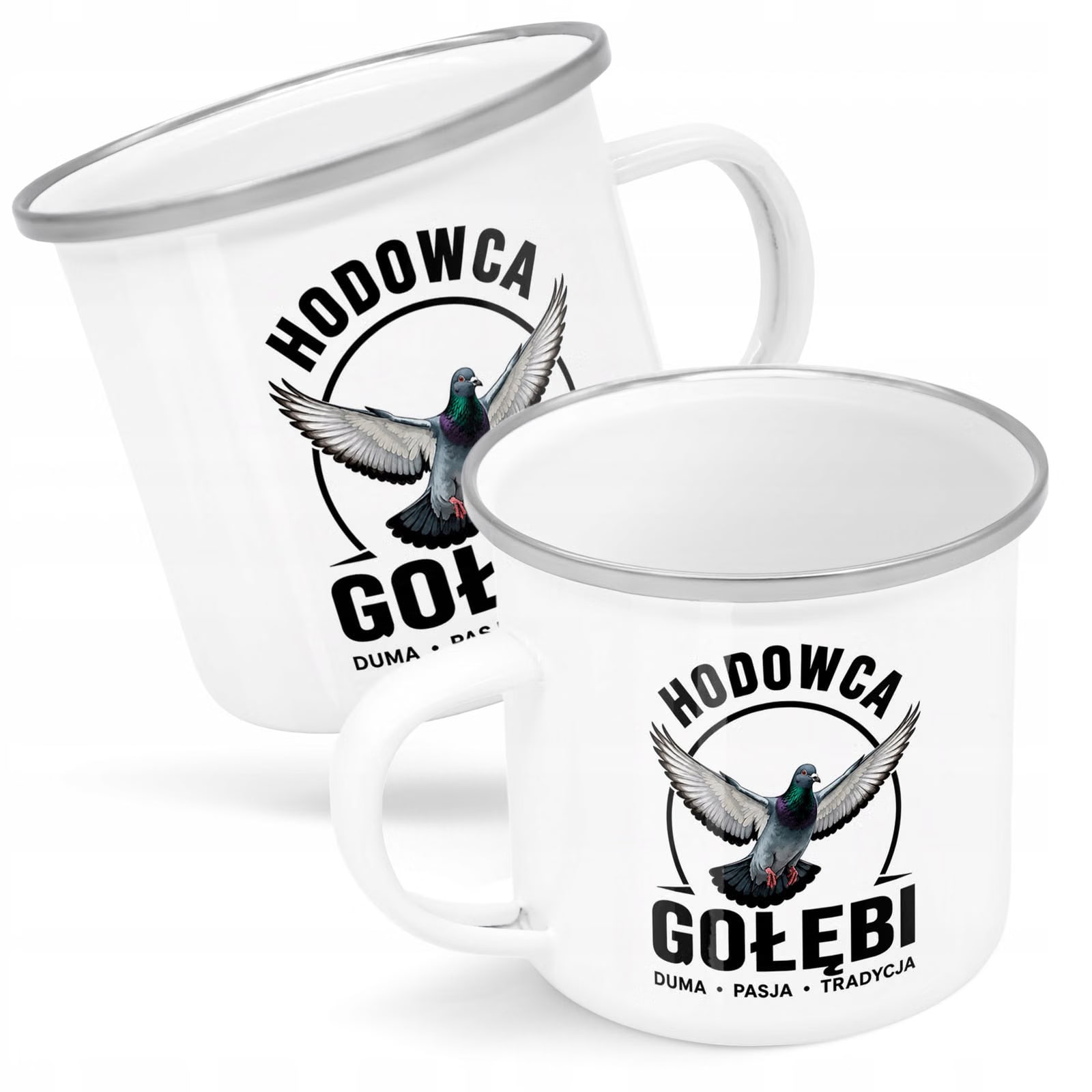 Kubek Emaliowany Dla Hodowcy Gołębi z Nadrukiem Biały Metalowy Prezent