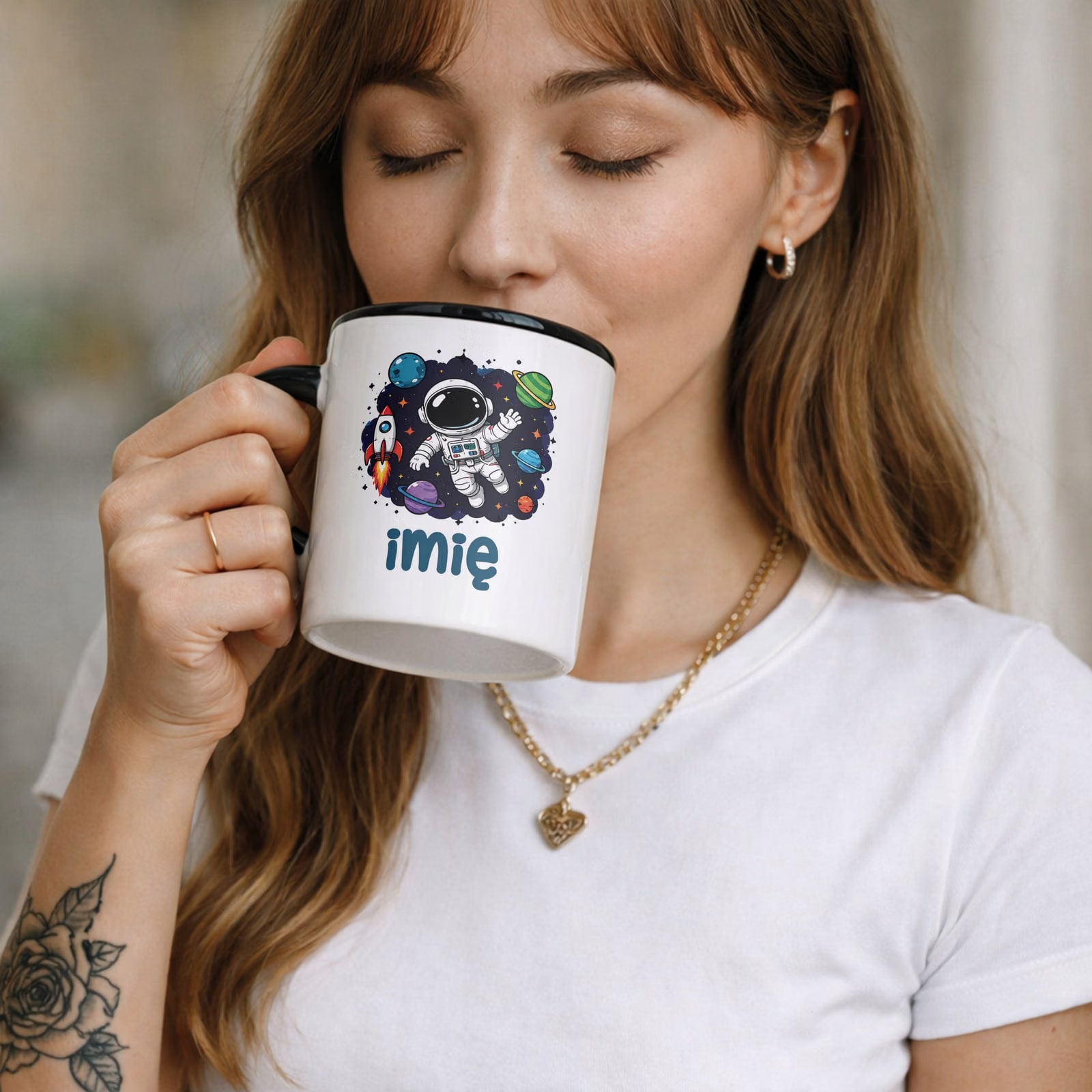 Zestaw Personalizowany Kubek Czarny Poduszka Astronauta Prezent