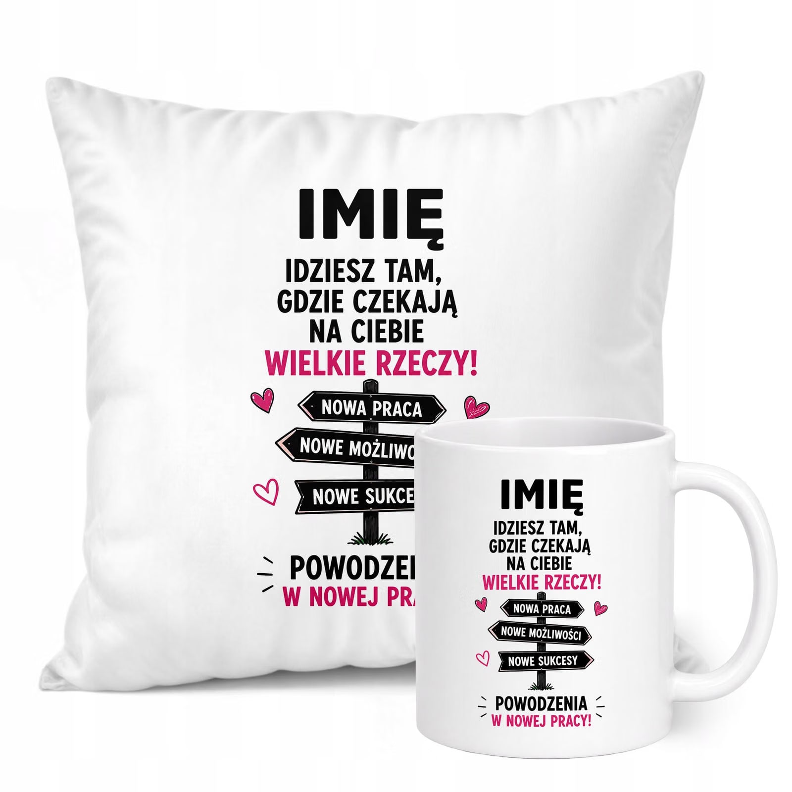 Zestaw Personalizowany Kubek Biały Poduszka Odejście z Pracy Prezent