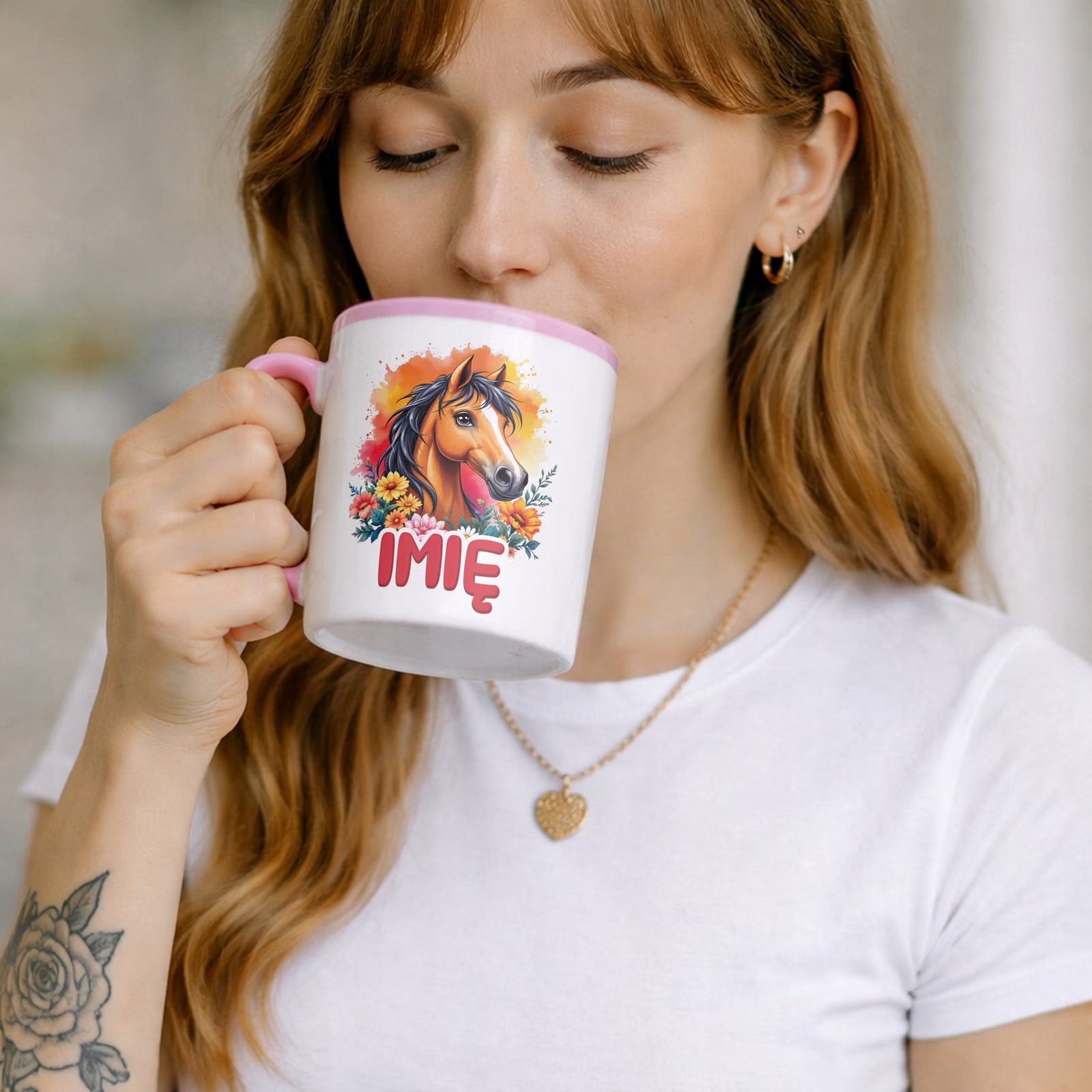 Kubek Różowy Personalizowany Z Koniem Koń Słodki Dla Dzieci