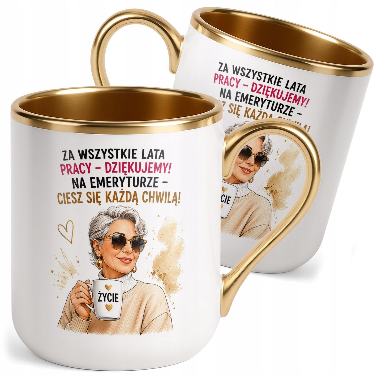Kubek z nadrukiem Premium Złoty Emerytura Dla Emerytki Upominek Prezent