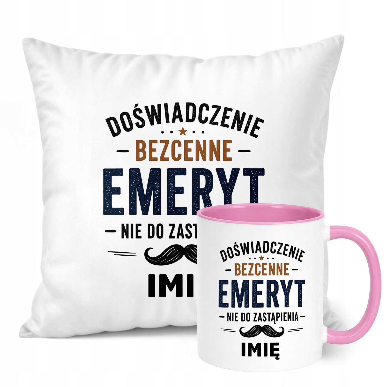 Zestaw Personalizowany Kubek Różowy Poduszka Emerytura Upominek Prezent