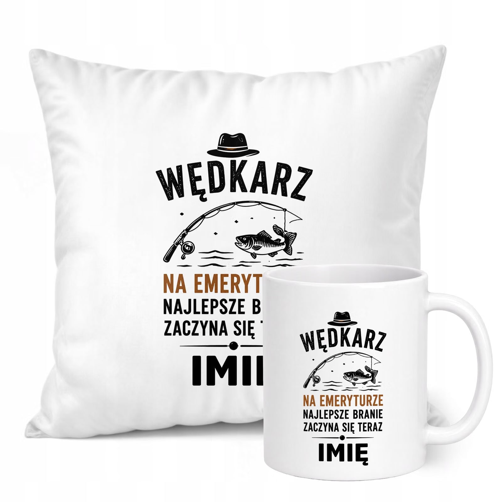 Zestaw Personalizowany Kubek Biały Poduszka Emerytura Dla Emeryta Prezent